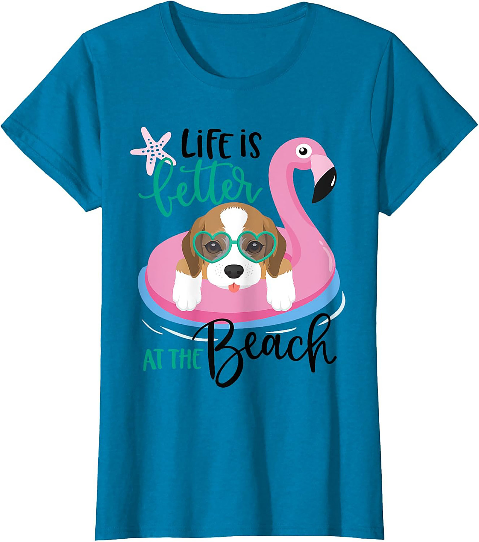 Life is Better at the Beach Dog Beach Graphic Tee - Cute Beagle Flamingo Shirt