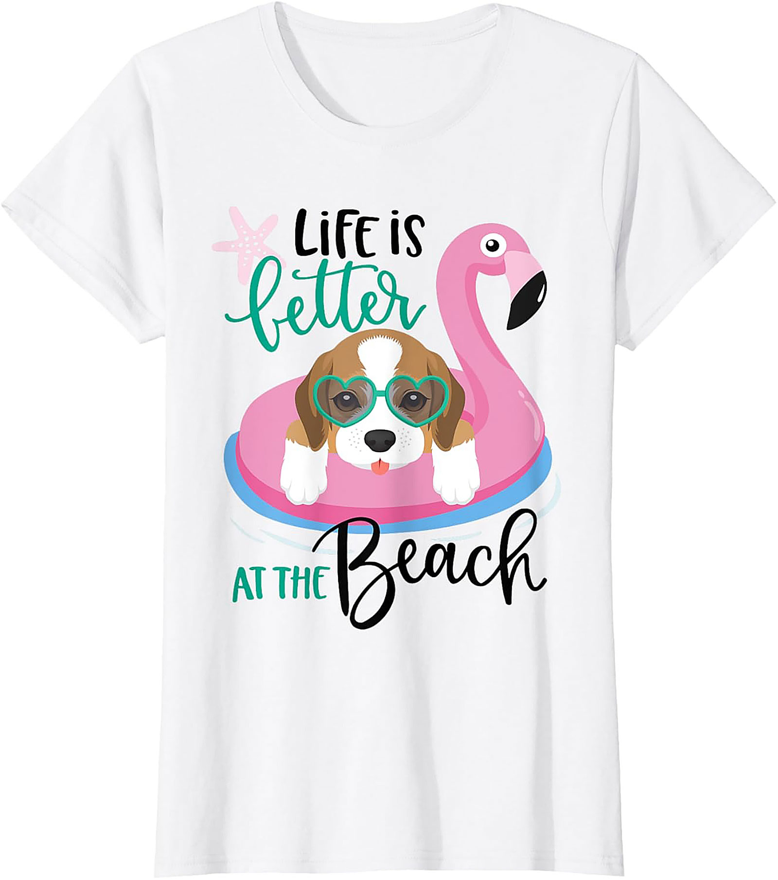 Life is Better at the Beach Dog Beach Graphic Tee - Cute Beagle Flamingo Shirt