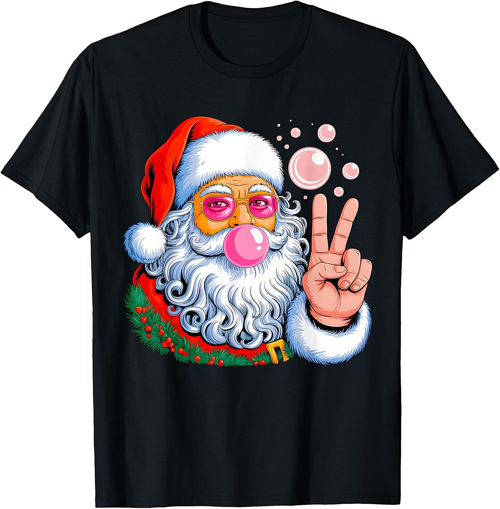 Cool Hippie Santa Graphic Tee Funny Christmas Shirt Gift