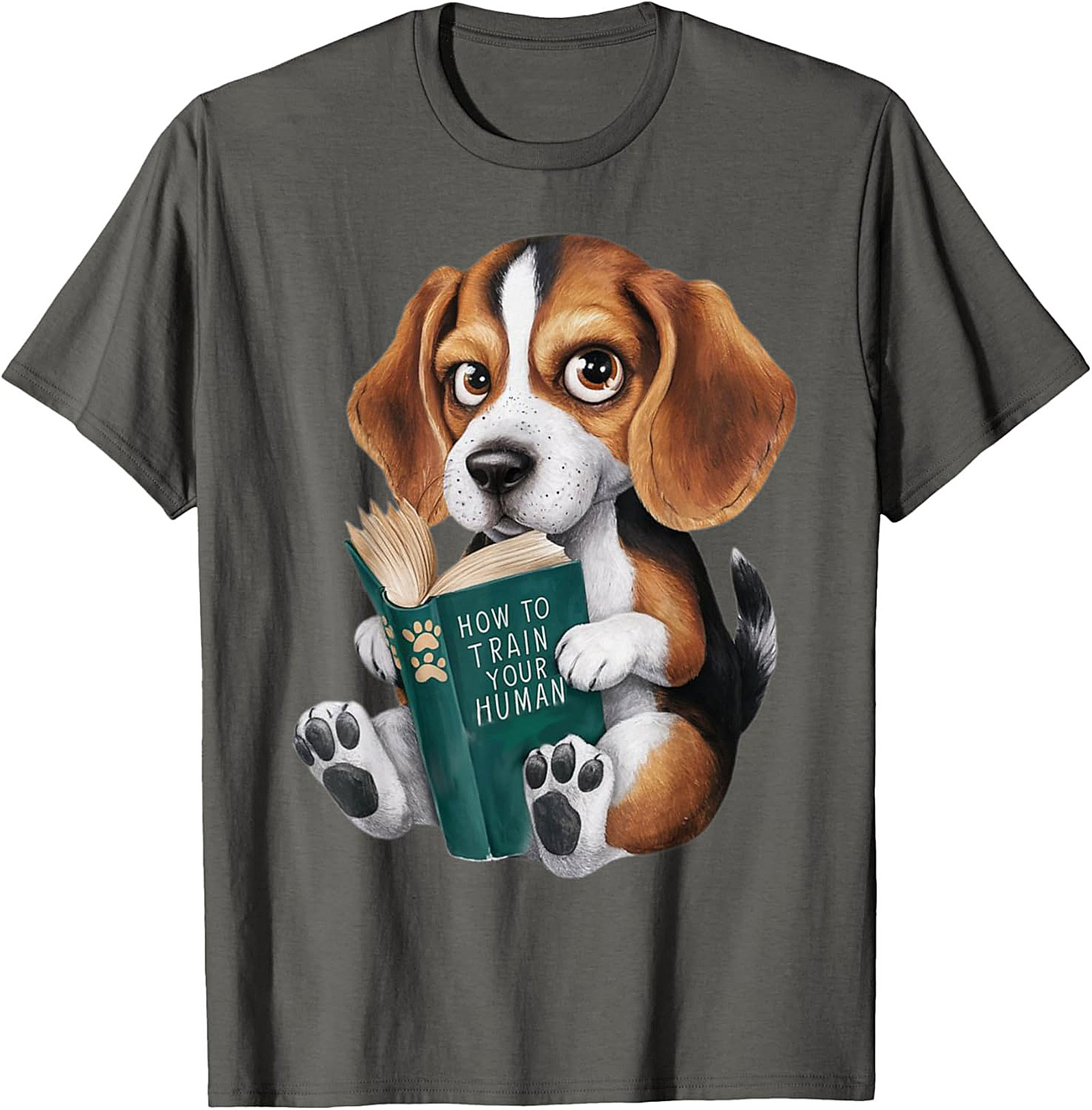 Funny Beagle Puppy Reading "How to Train Your Human" Graphic Tee