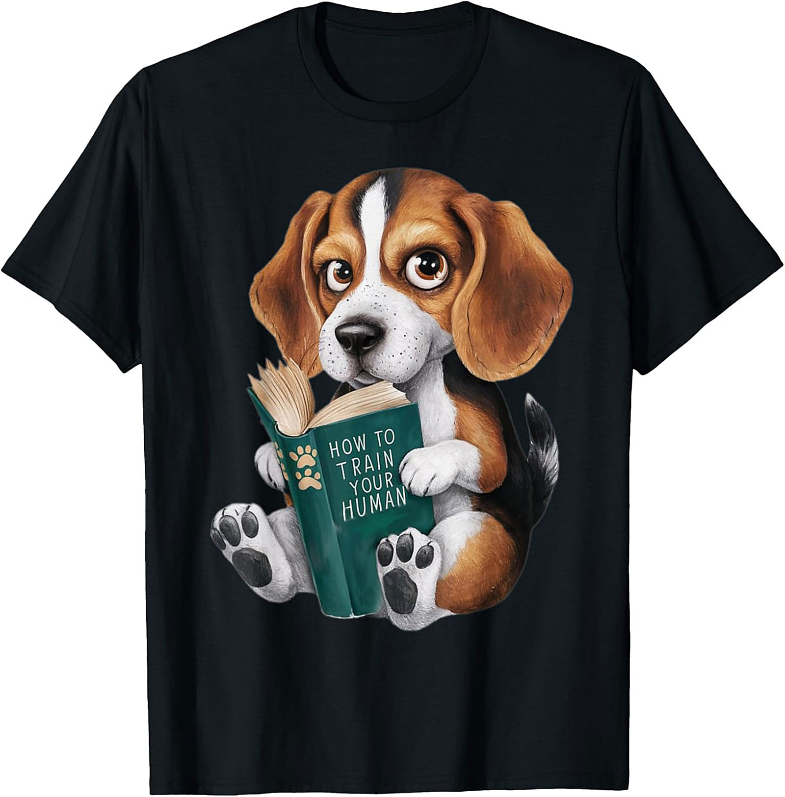 Funny Beagle Puppy Reading "How to Train Your Human" Graphic Tee