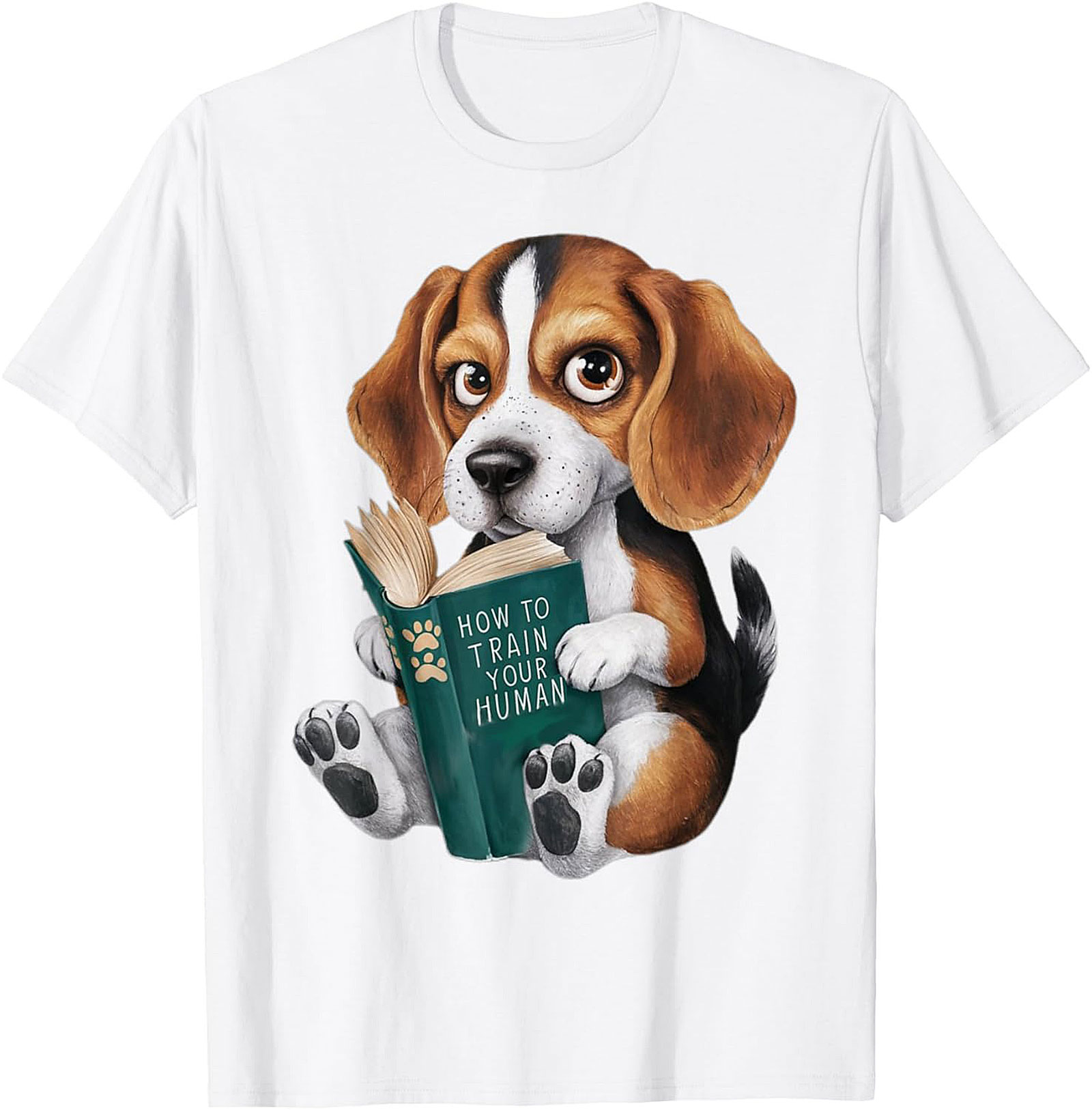 Funny Beagle Puppy Reading "How to Train Your Human" Graphic Tee