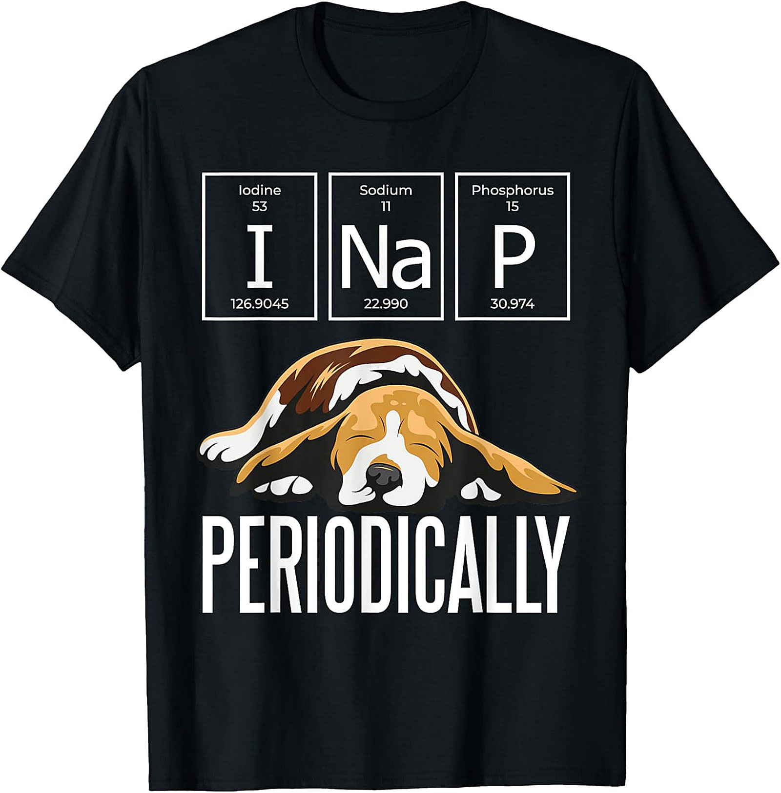 I Nap Periodically Funny Dog T-Shirt | Science Pun Beagle Graphic Tee