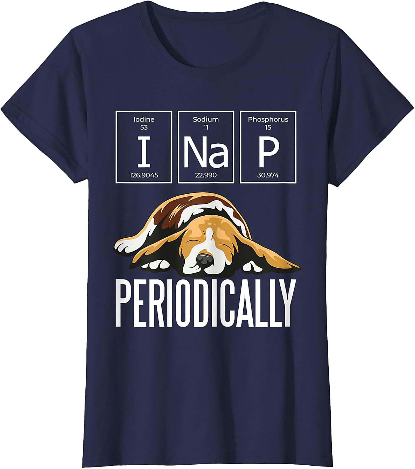 I Nap Periodically Funny Dog T-Shirt | Science Pun Beagle Graphic Tee