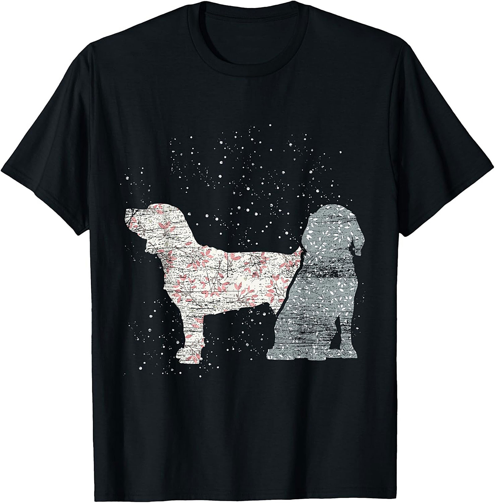 Vintage Floral Dog T-Shirt | Rustic Spaniel Silhouette Graphic Tee