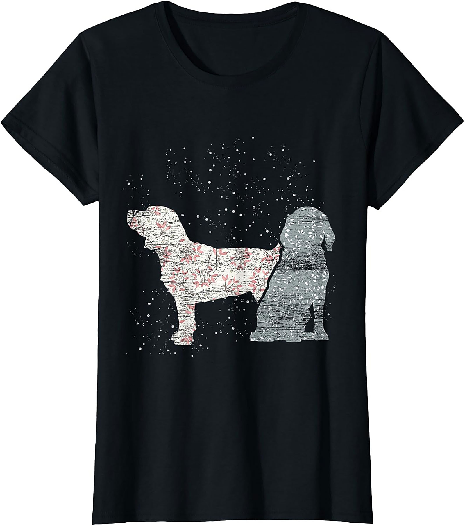 Vintage Floral Dog T-Shirt | Rustic Spaniel Silhouette Graphic Tee