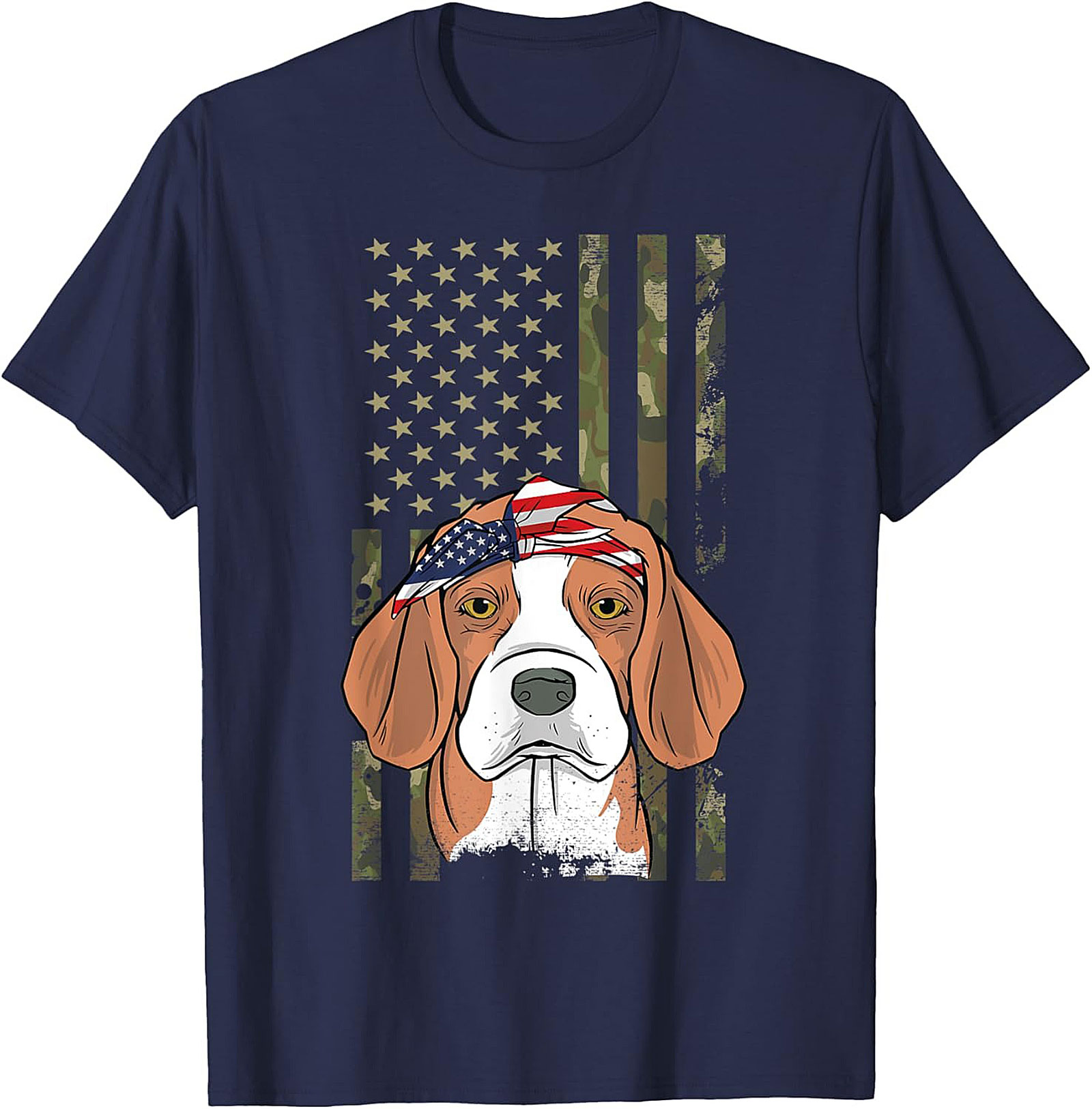 Patriotic Beagle T-shirt – American Flag Bandana Dog Graphic Tee