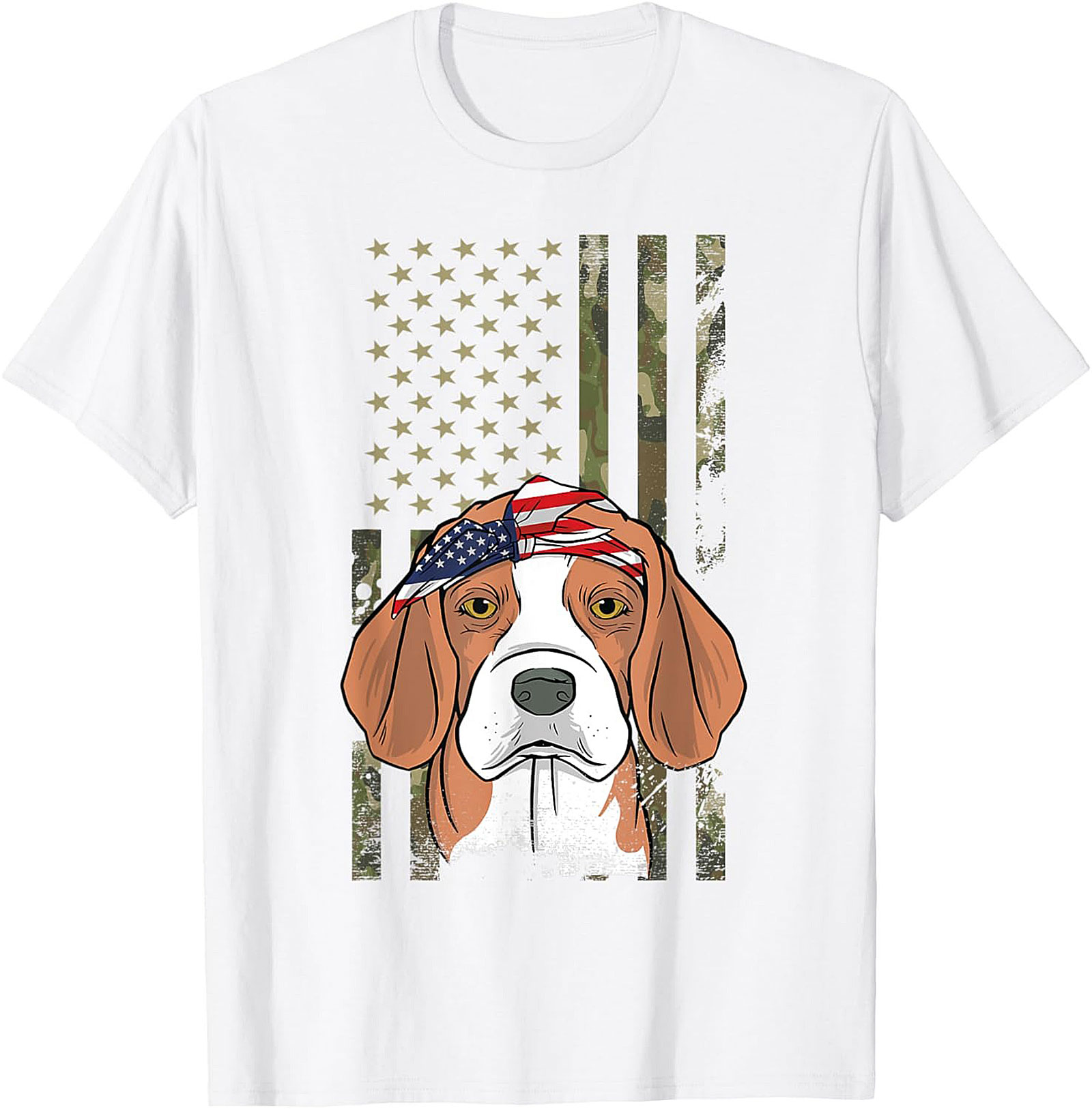 Patriotic Beagle T-shirt – American Flag Bandana Dog Graphic Tee