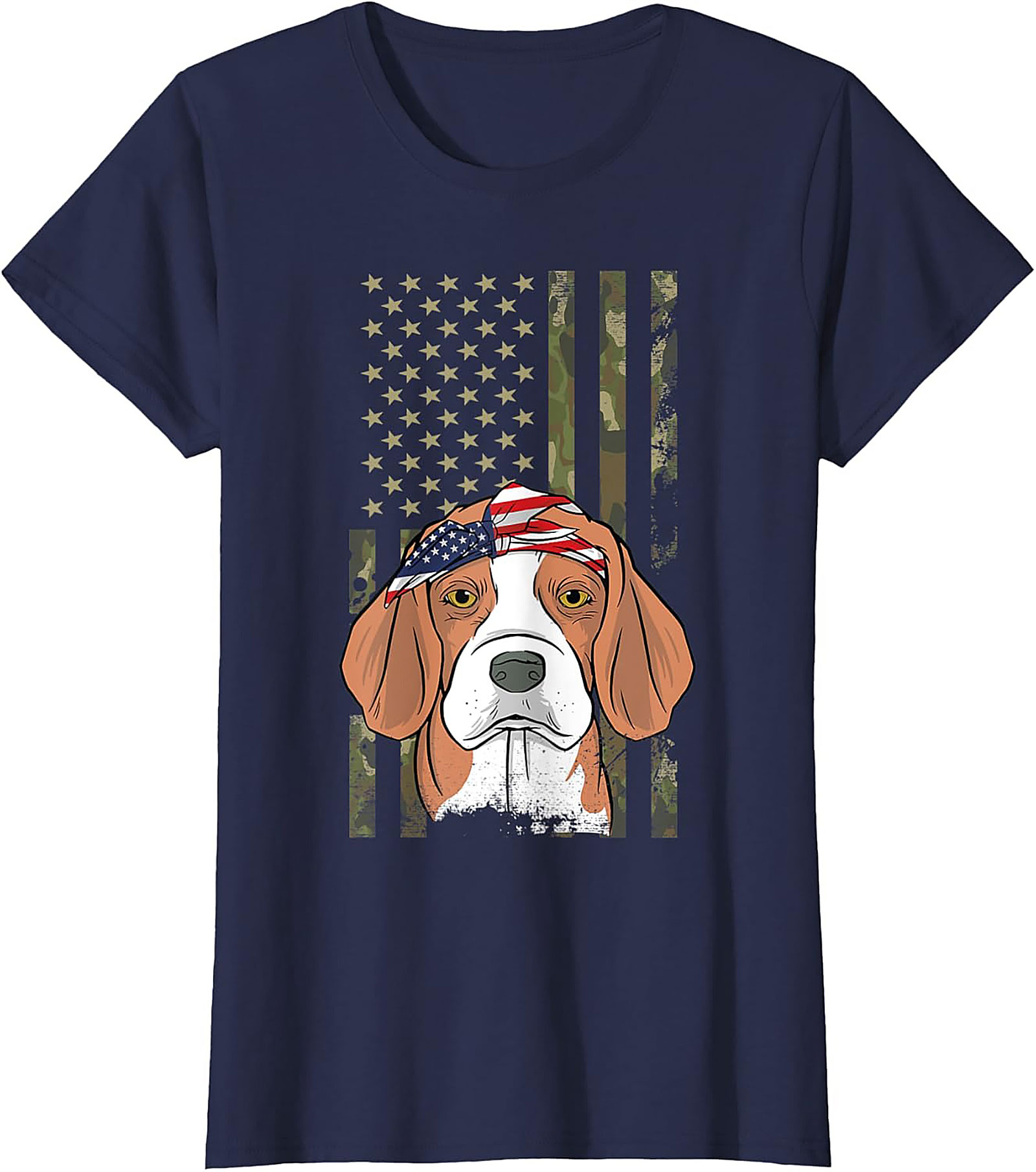 Patriotic Beagle T-shirt – American Flag Bandana Dog Graphic Tee
