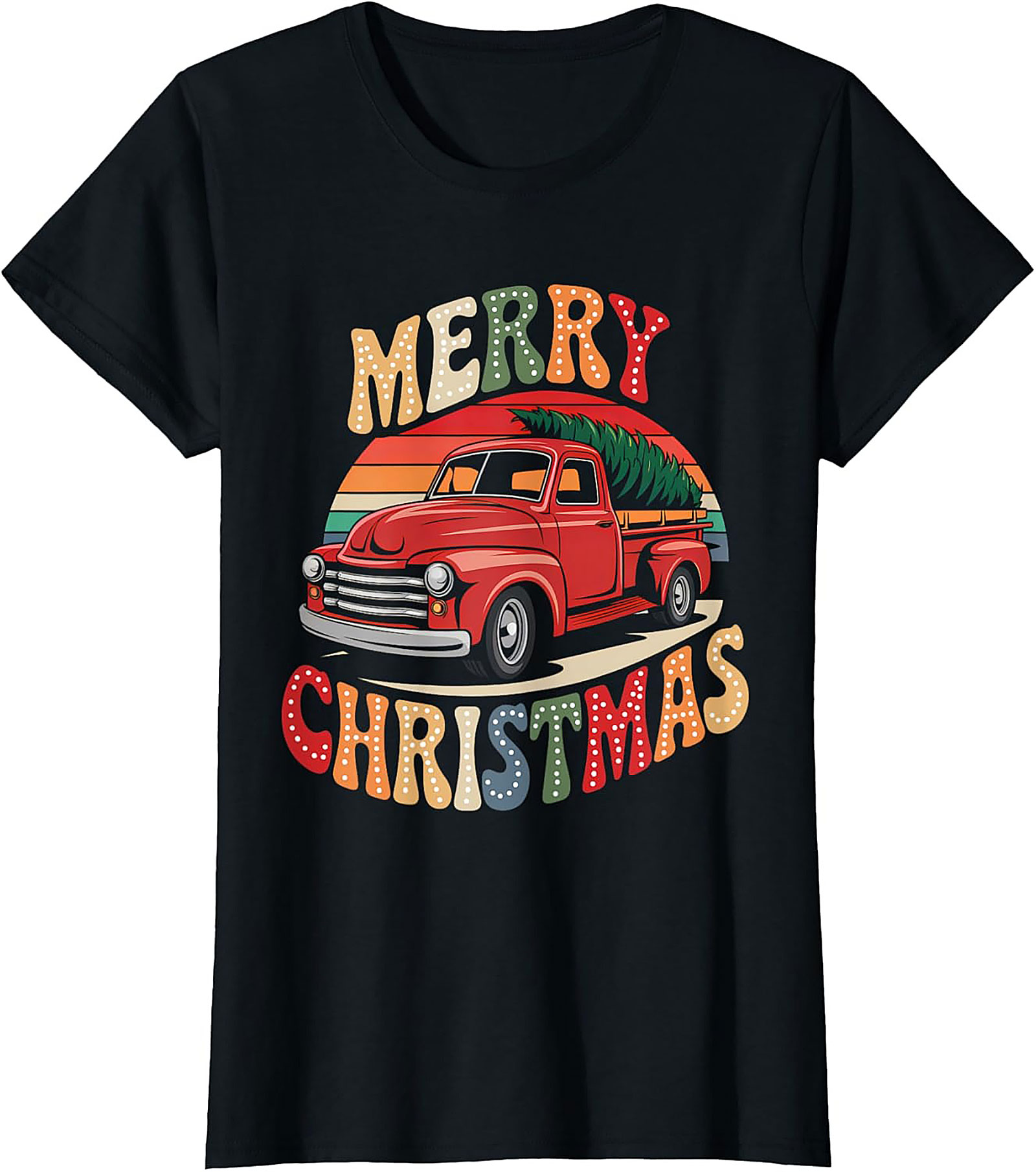  Vintage Christmas Truck T-shirt Retro Holiday Tee Gift