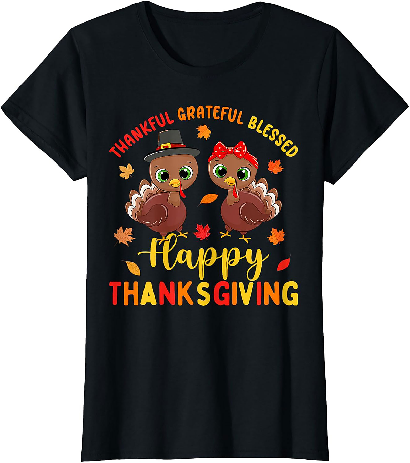 Thankful Grateful Blessed Cute Turkey Thanksgiving T-shirt