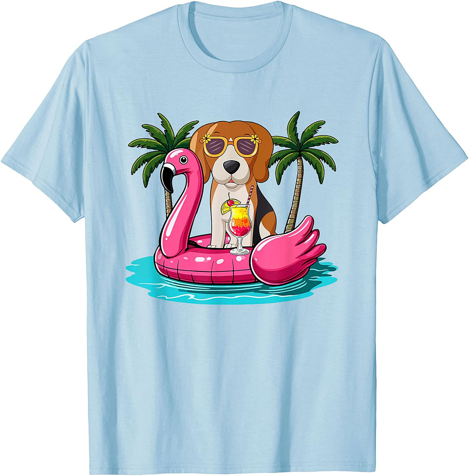 Beagle on Flamingo Float Funny Summer Vacation Graphic Tee