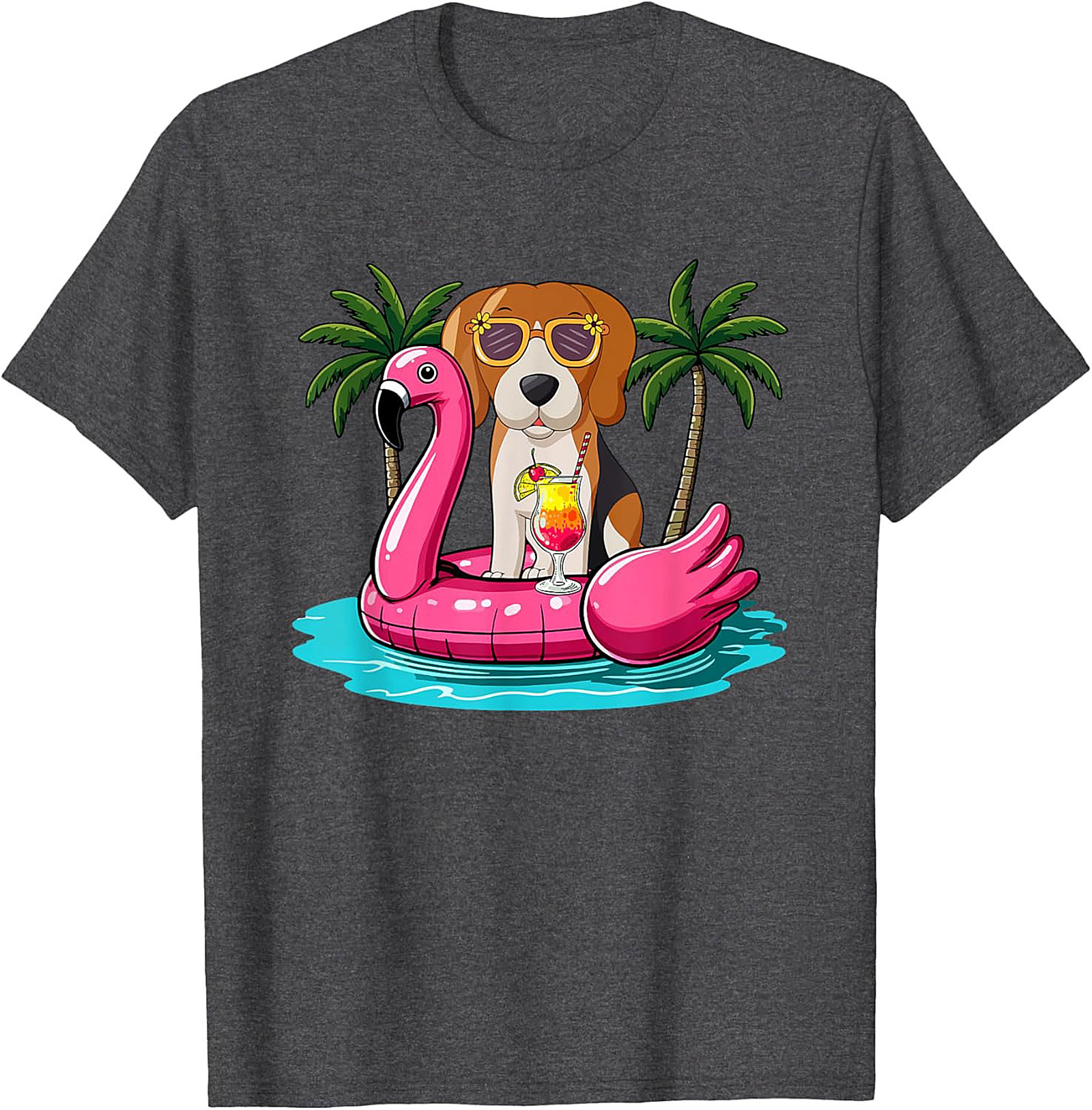 Beagle on Flamingo Float Funny Summer Vacation Graphic Tee
