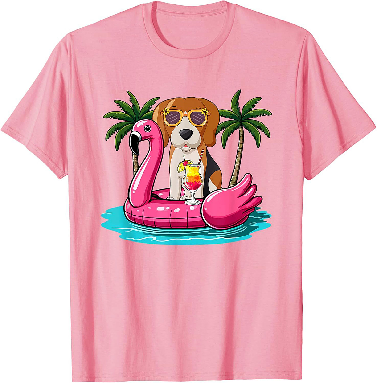 Beagle on Flamingo Float Funny Summer Vacation Graphic Tee