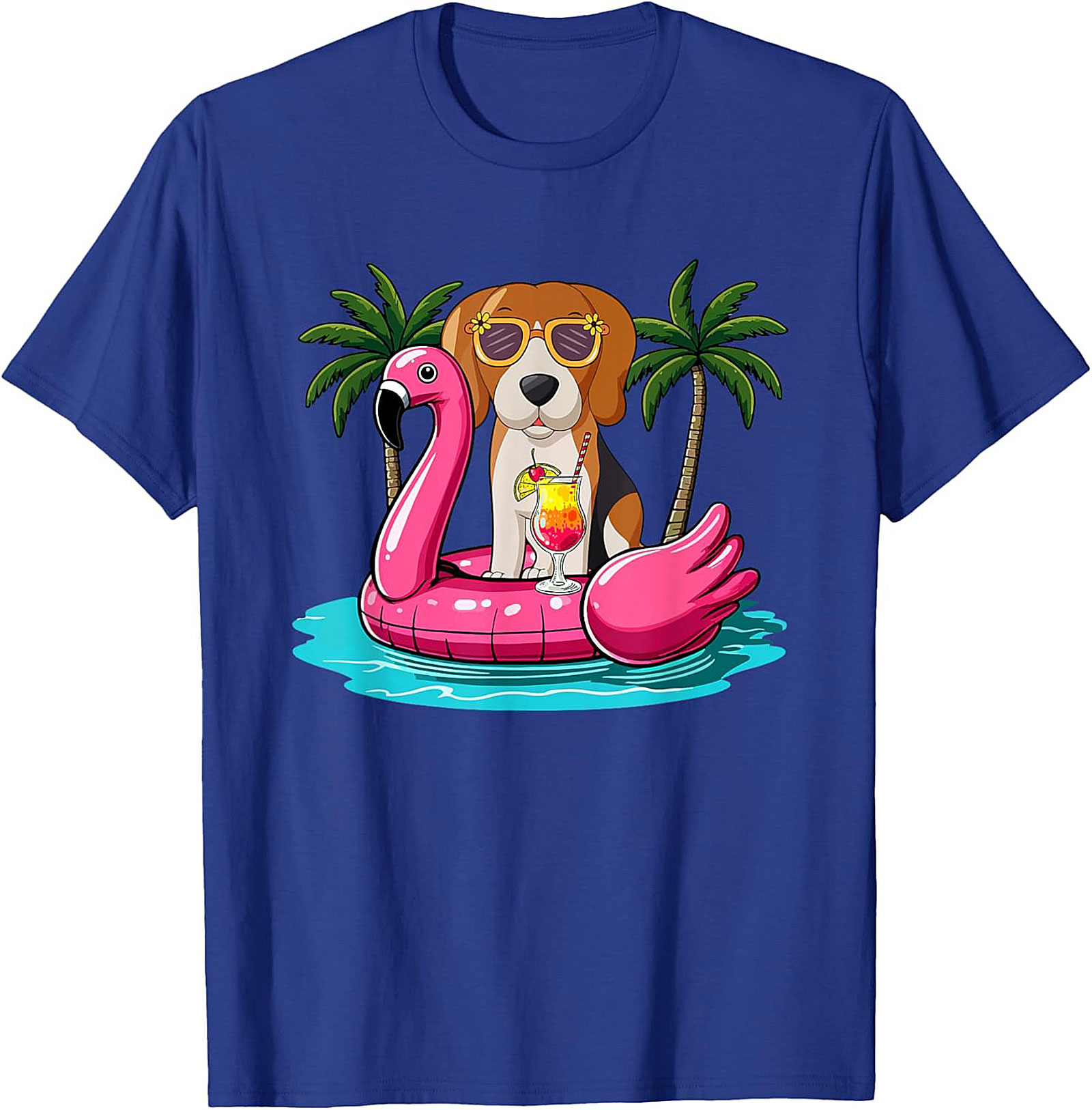 Beagle on Flamingo Float Funny Summer Vacation Graphic Tee