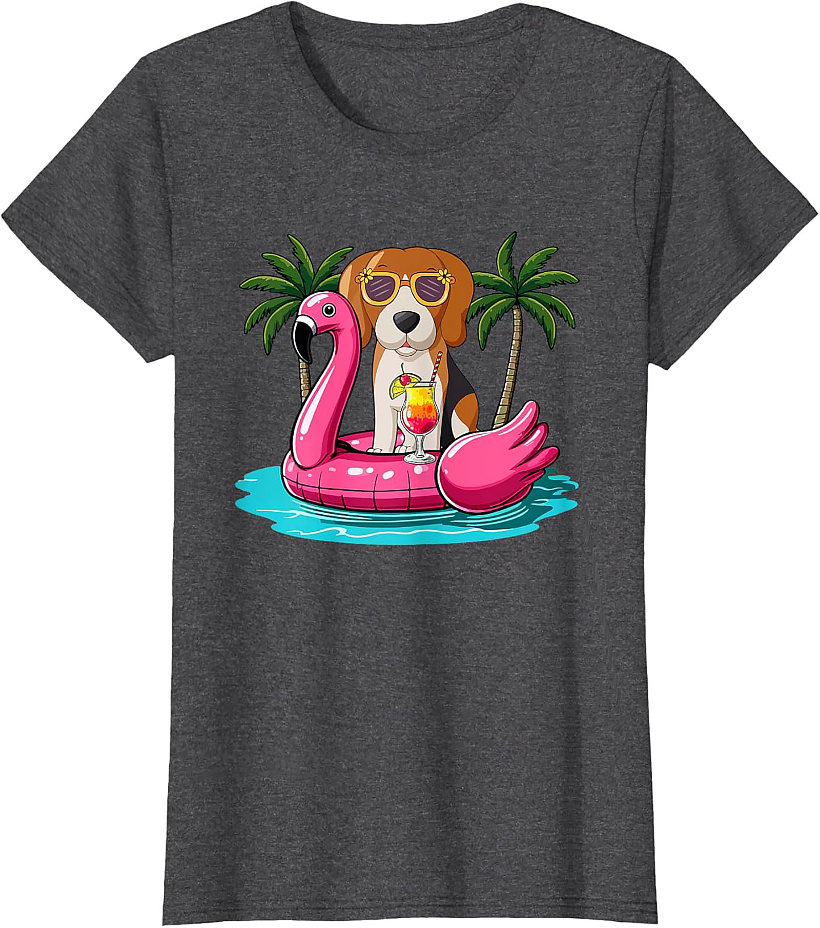 Beagle on Flamingo Float Funny Summer Vacation Graphic Tee