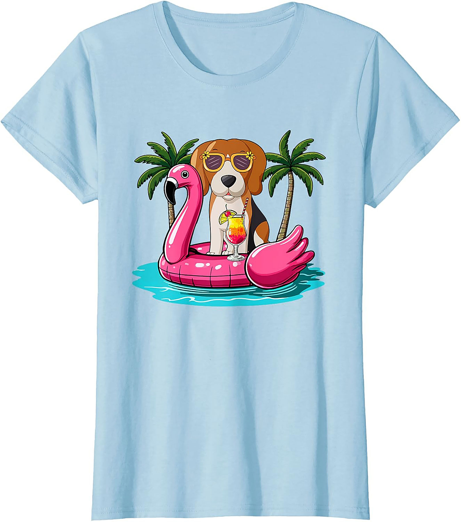 Beagle on Flamingo Float Funny Summer Vacation Graphic Tee