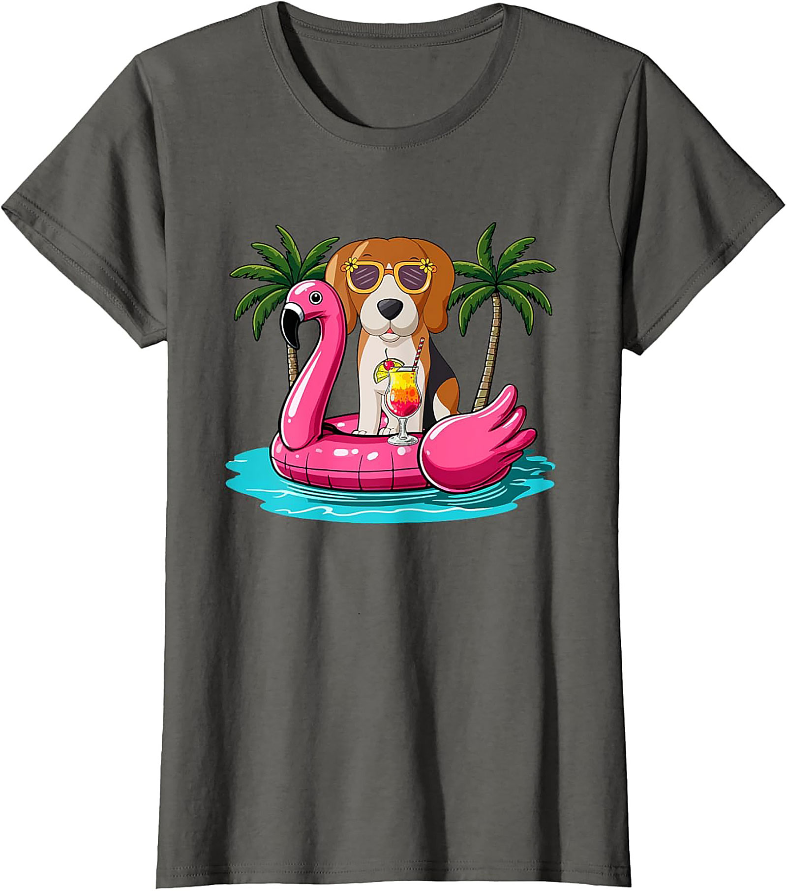 Beagle on Flamingo Float Funny Summer Vacation Graphic Tee