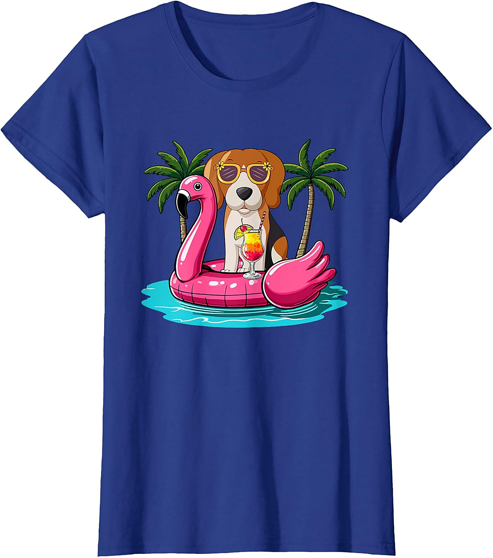 Beagle on Flamingo Float Funny Summer Vacation Graphic Tee