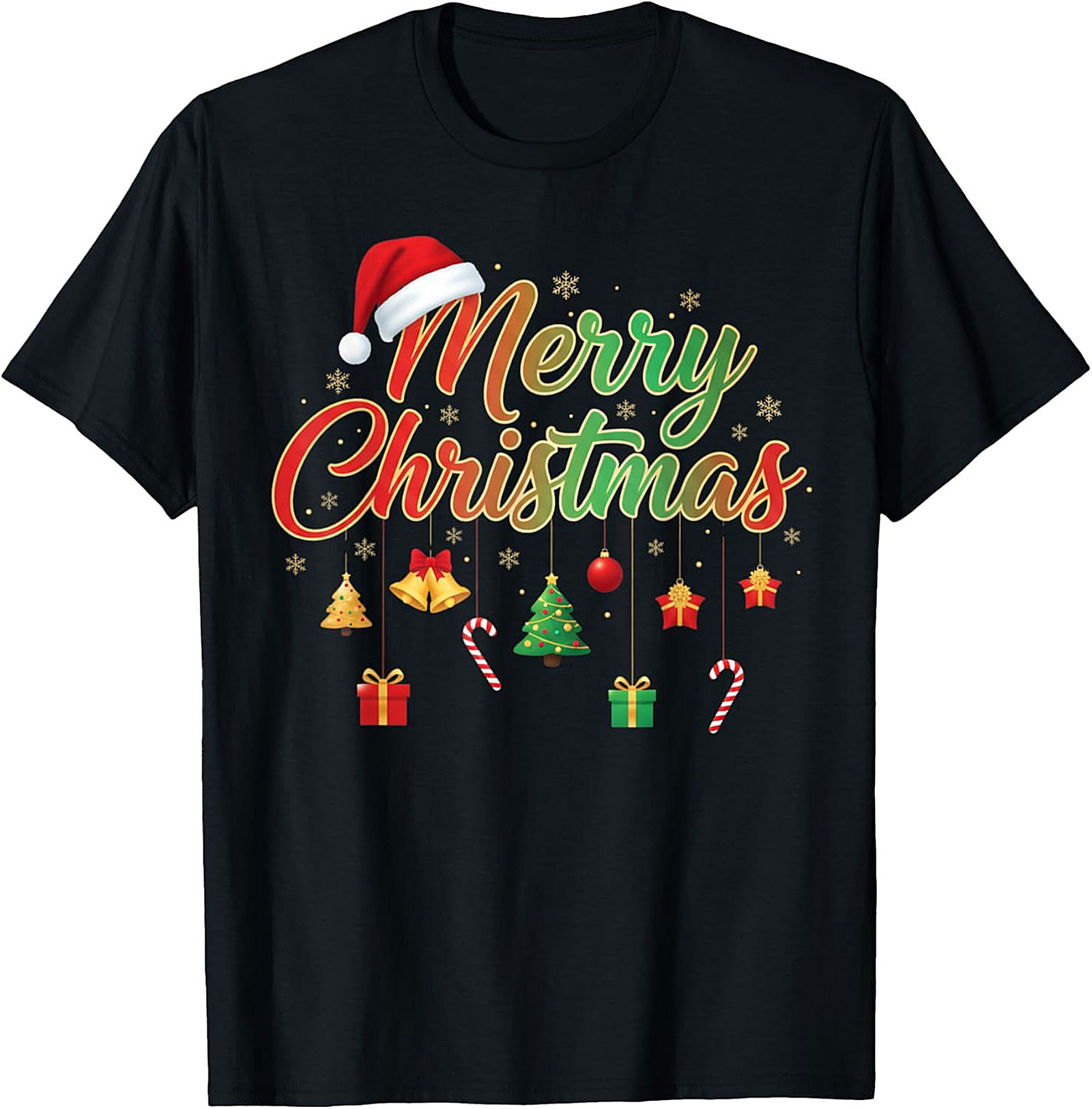 Merry Christmas Graphic Tee Festive Santa Hat Shirt