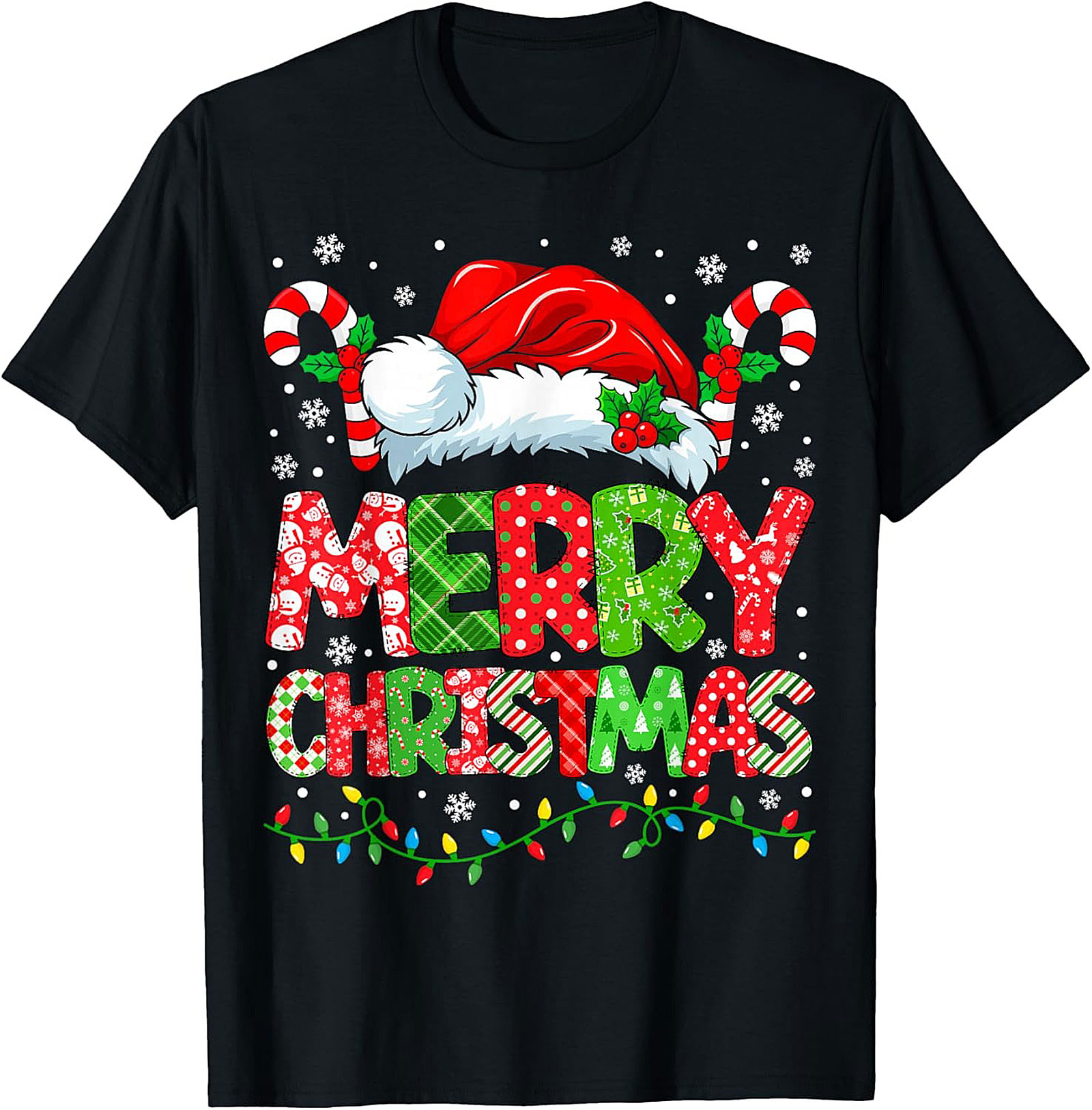 Festive Merry Christmas T-shirt Patchwork Holiday Graphic Tee