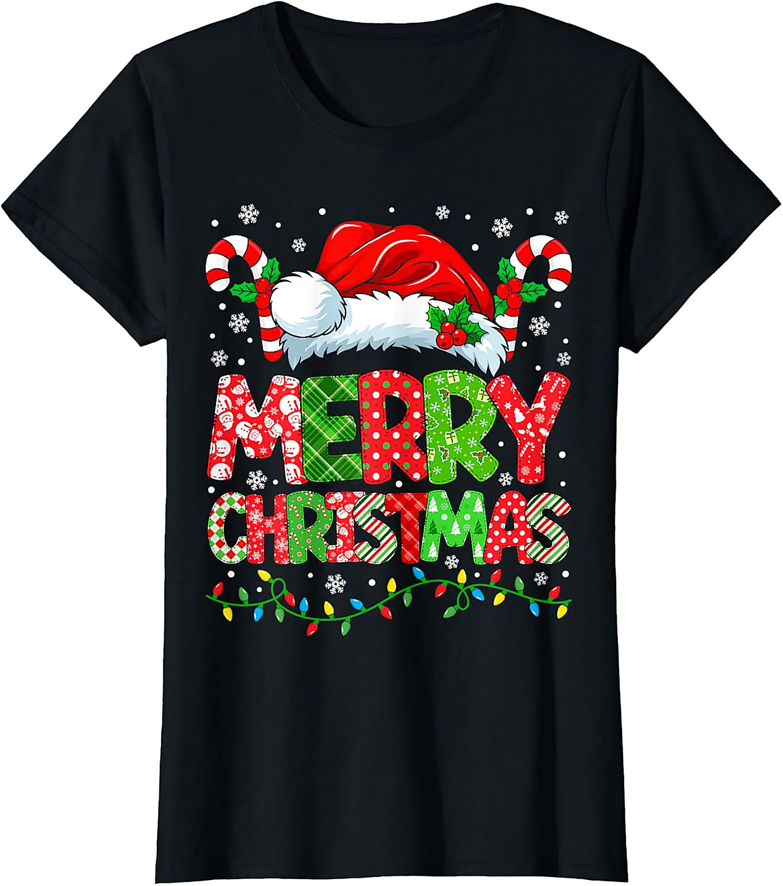 Festive Merry Christmas T-shirt Patchwork Holiday Graphic Tee