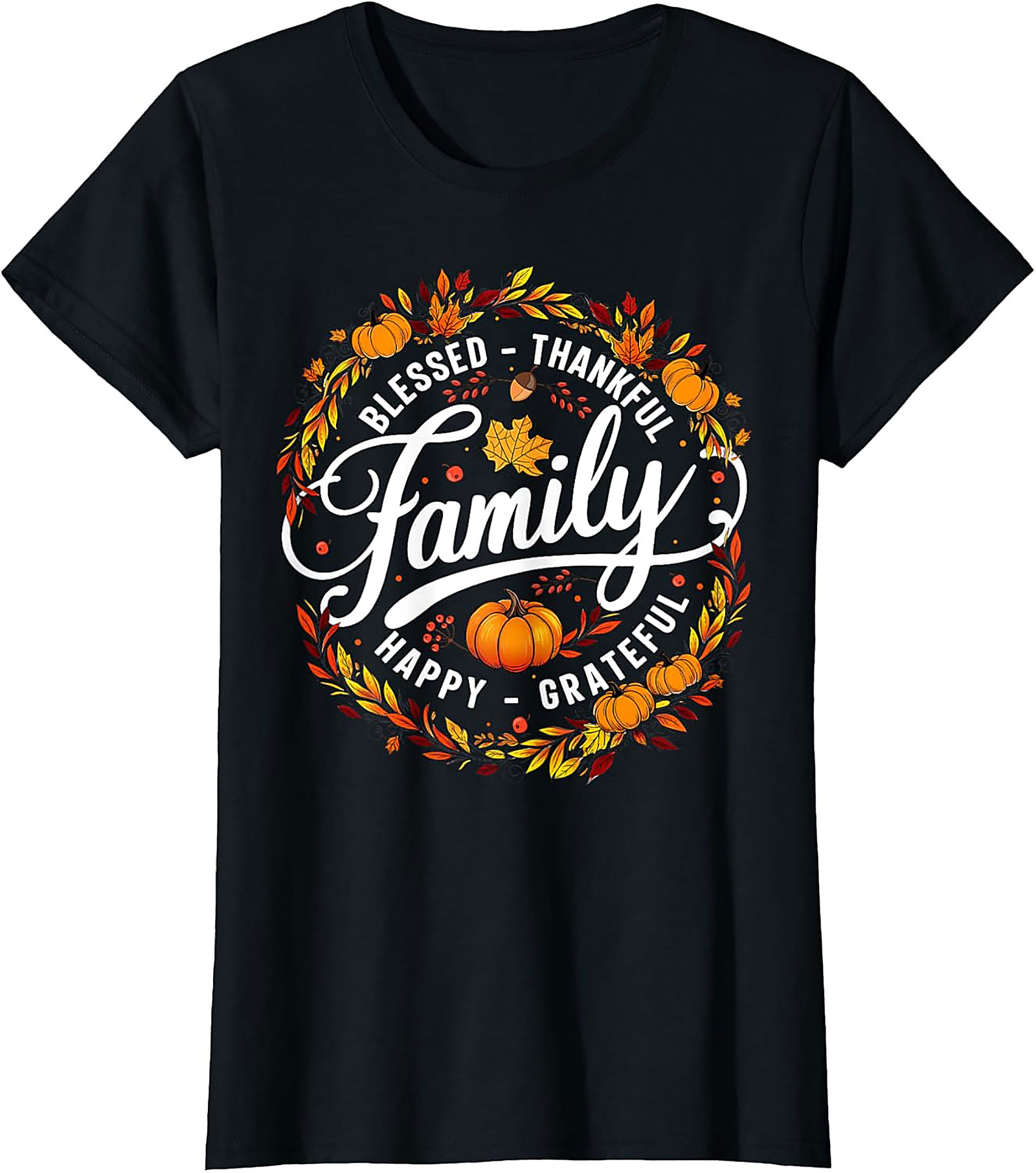 Blessed Thankful Family Thanksgiving Graphic Tee | Fall Shirt