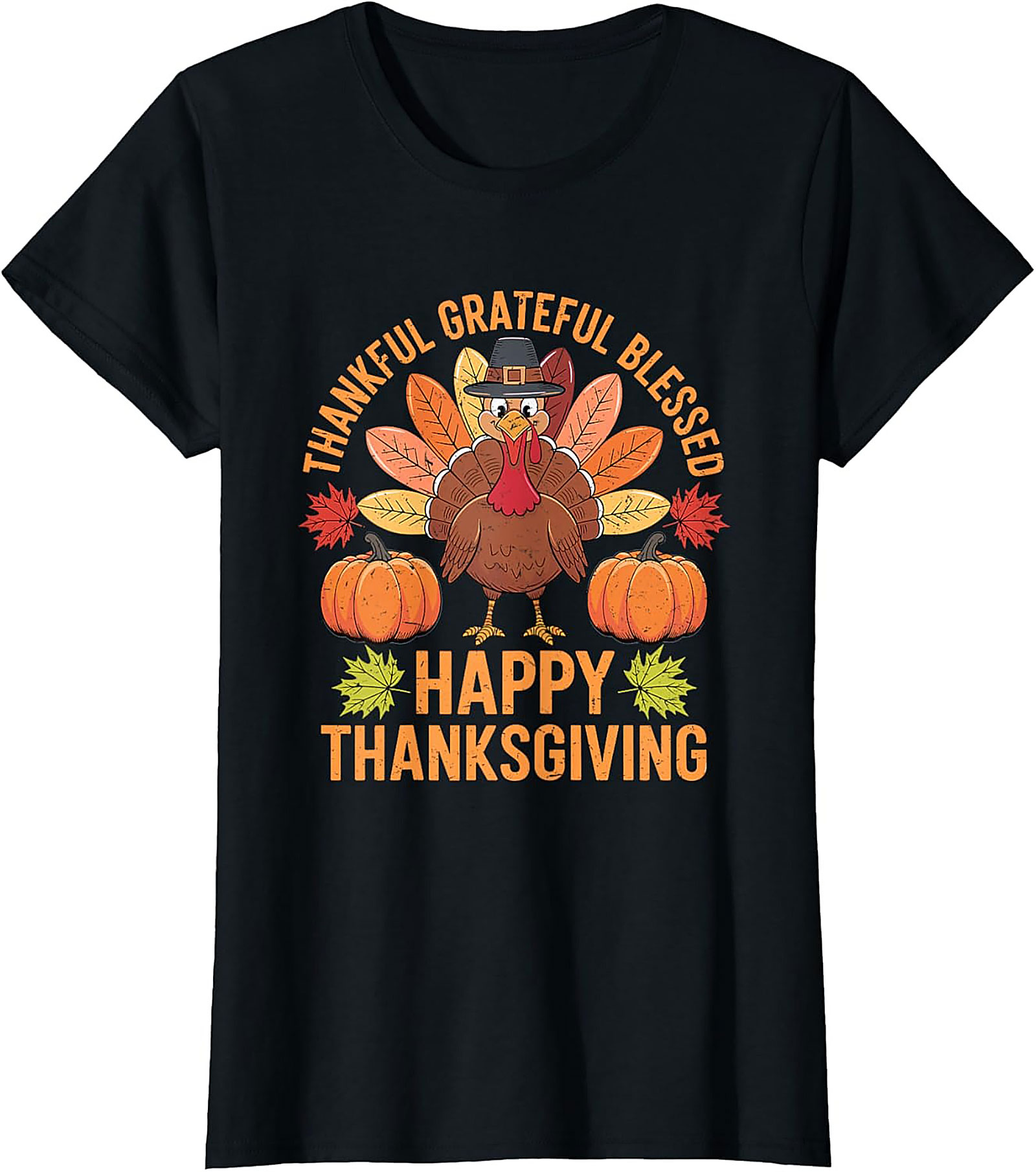 Thankful Grateful Blessed Funny Thanksgiving Graphic Tee