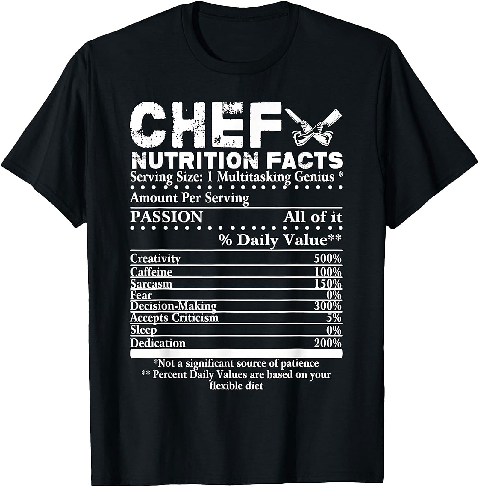 Funny Chef Nutrition Facts T-Shirt Caffeine 1000% Tee
