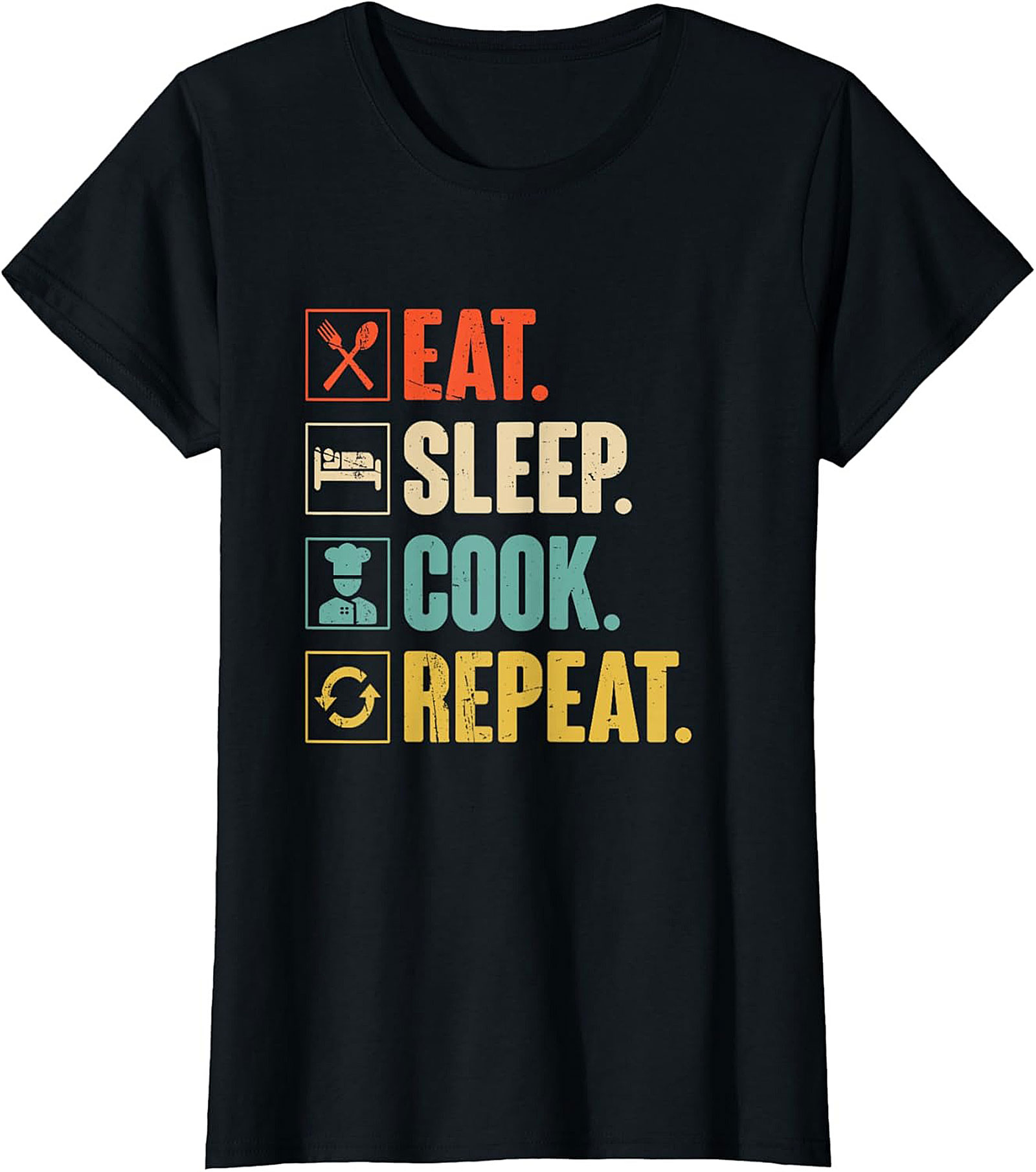 Funny Chef T-shirt Eat Sleep Cook Repeat Graphic Tee