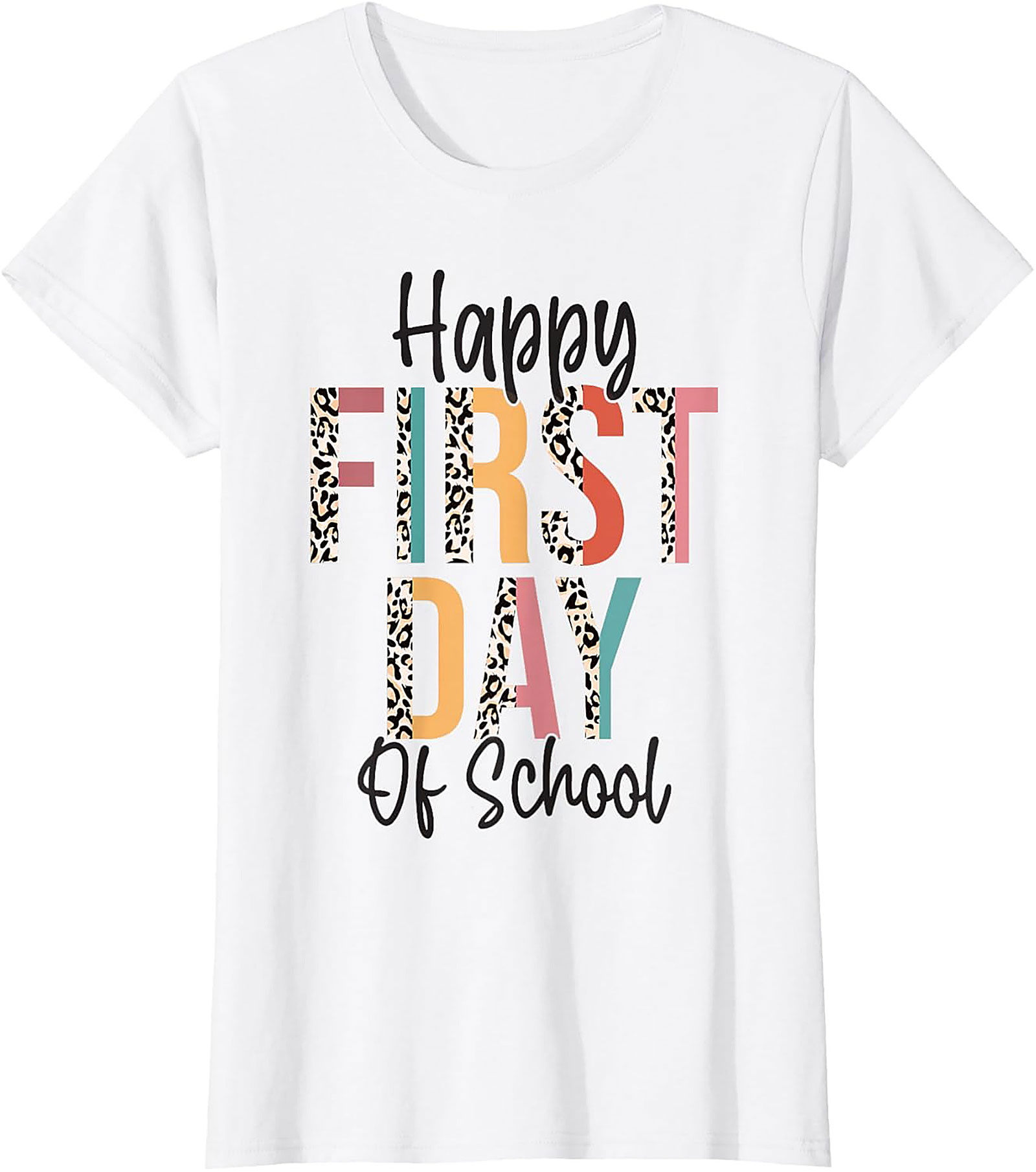 Happy First Day of School Leopard Print T-shirt | Back to School Graphic Tee