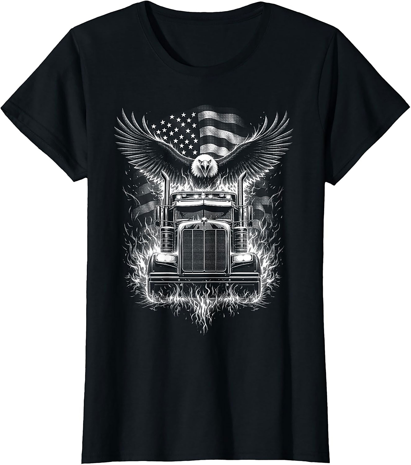 Patriotic Trucker Graphic Tee | American Eagle Semi Truck Shirt