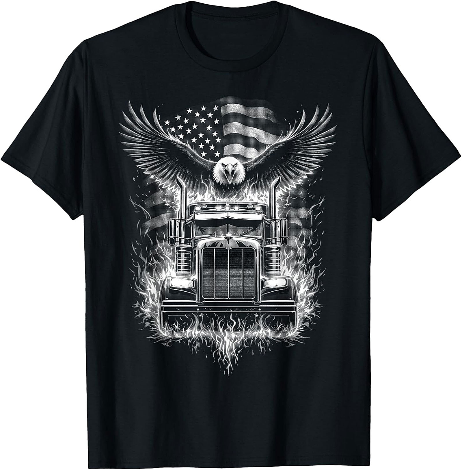 Patriotic Trucker Graphic Tee | American Eagle Semi Truck Shirt