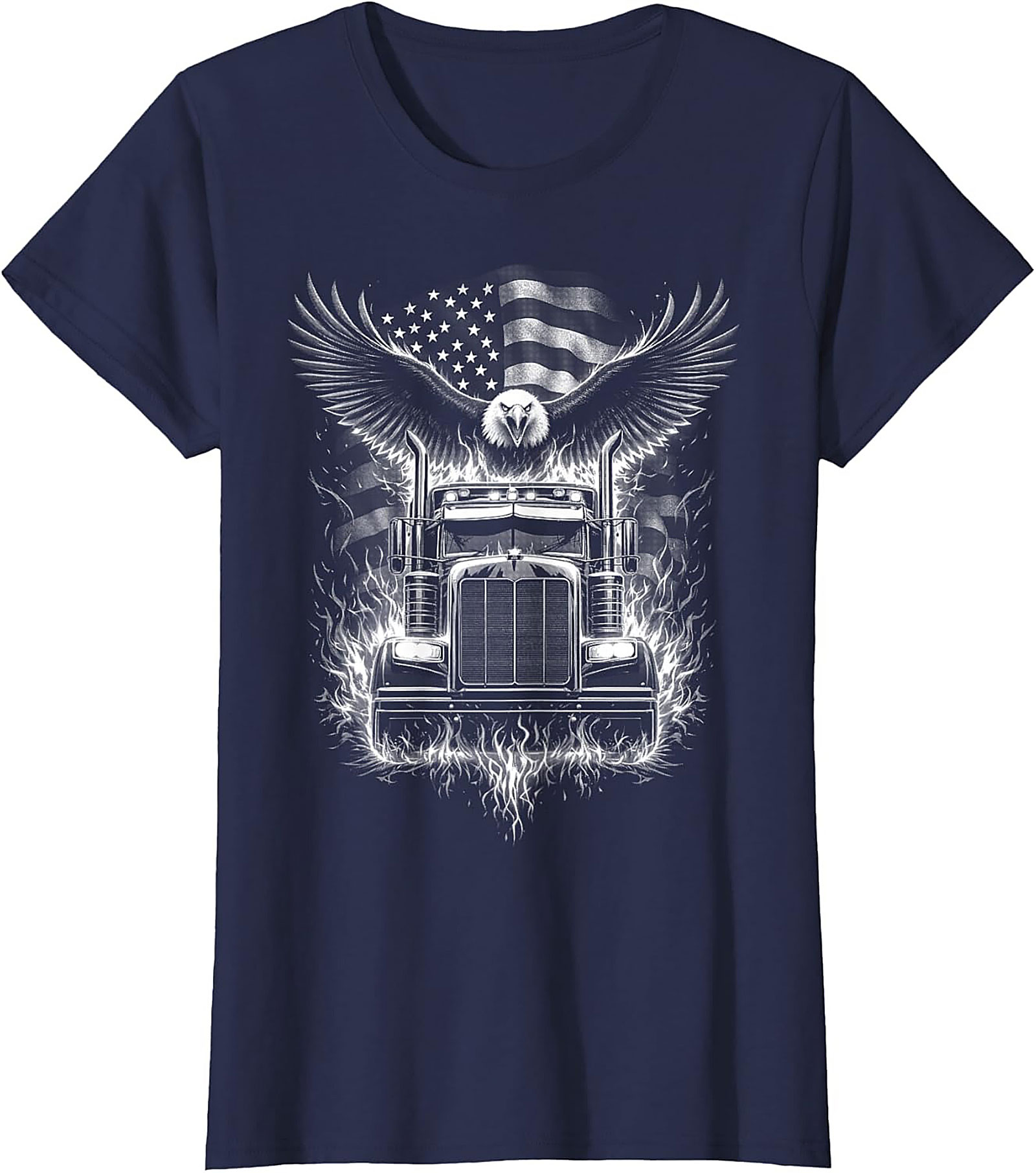 Patriotic Trucker Graphic Tee | American Eagle Semi Truck Shirt