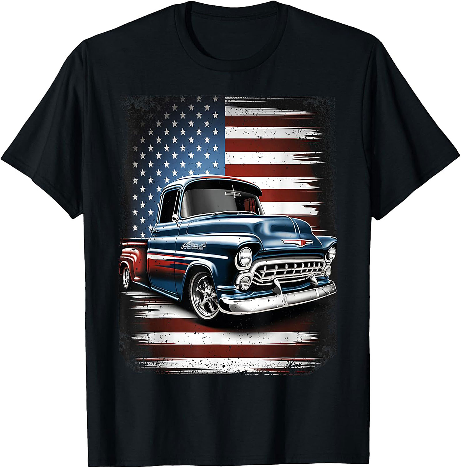 Classic American Truck Flag T-shirt | Vintage Pickup Patriotic Graphic Tee