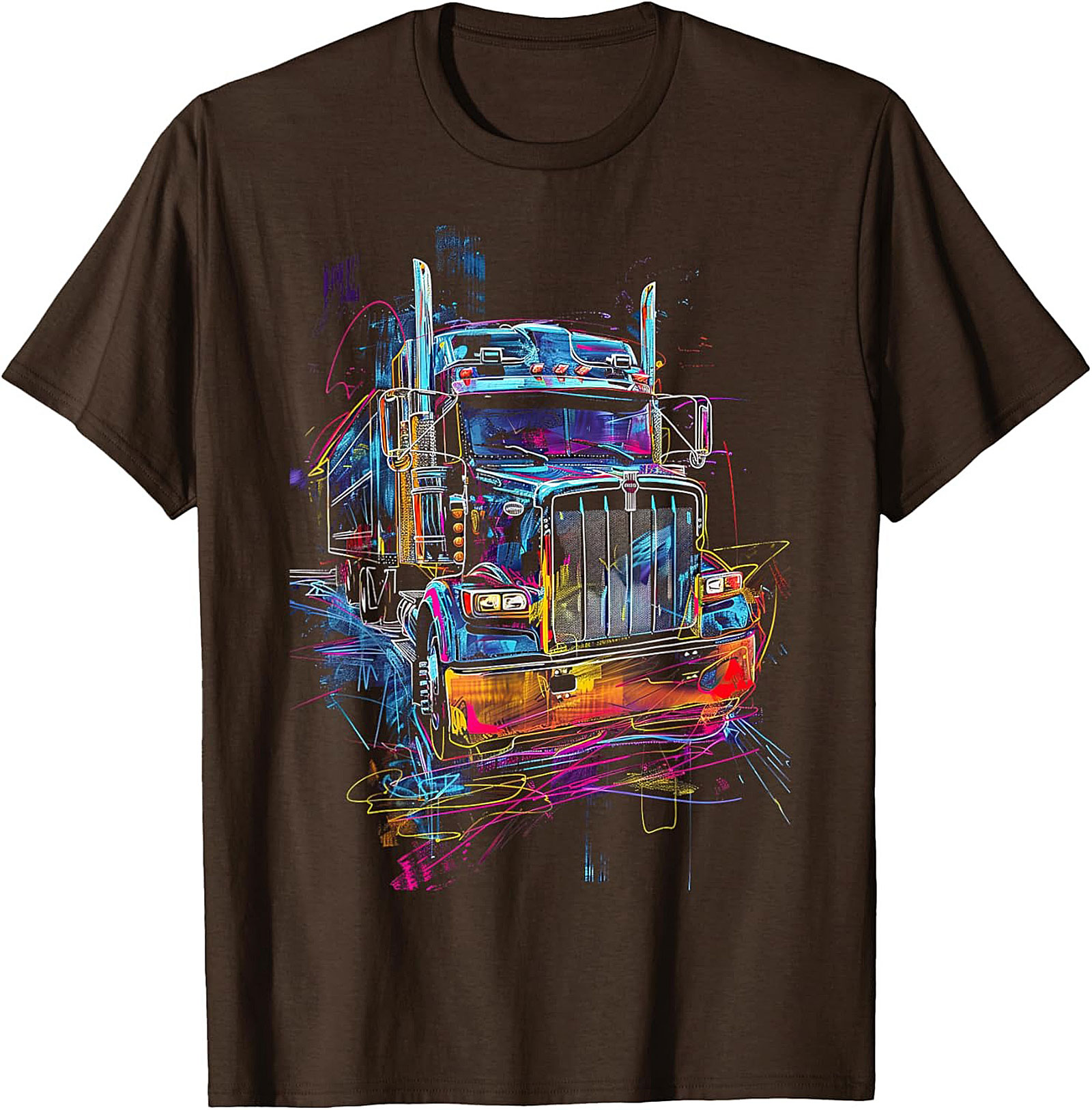 Neon Abstract Semi-Truck Graphic Tee | Vibrant Big Rig Trucker Shirt