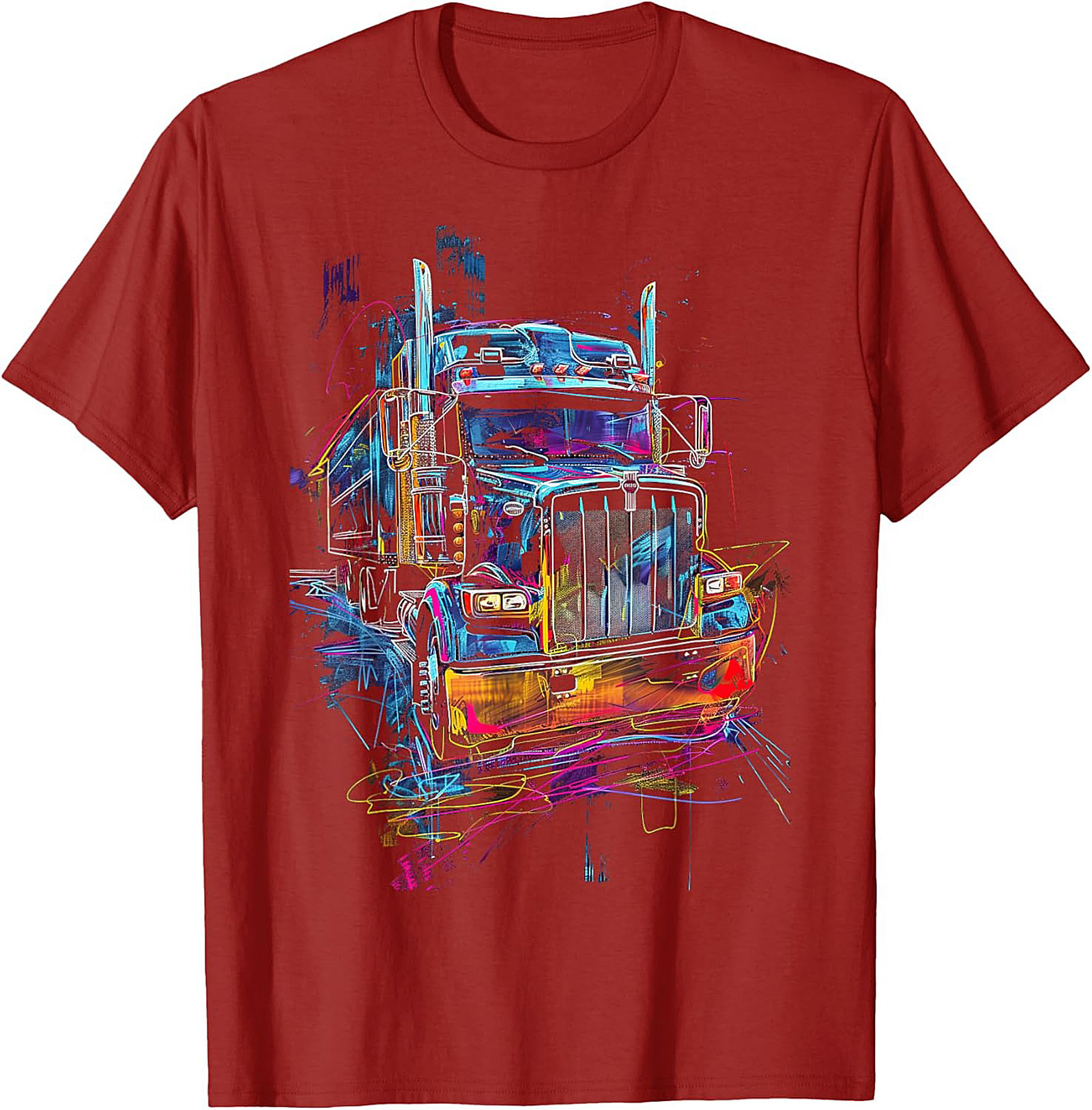 Neon Abstract Semi-Truck Graphic Tee | Vibrant Big Rig Trucker Shirt