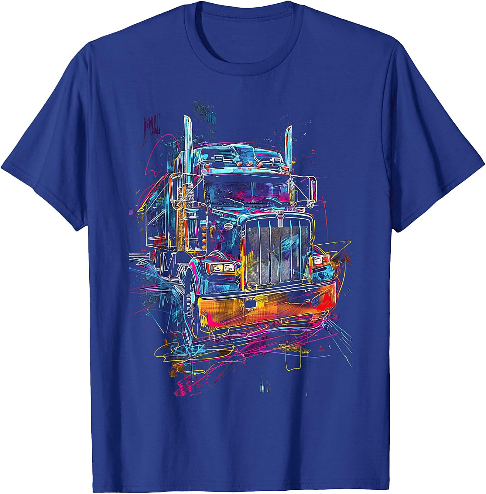 Neon Abstract Semi-Truck Graphic Tee | Vibrant Big Rig Trucker Shirt