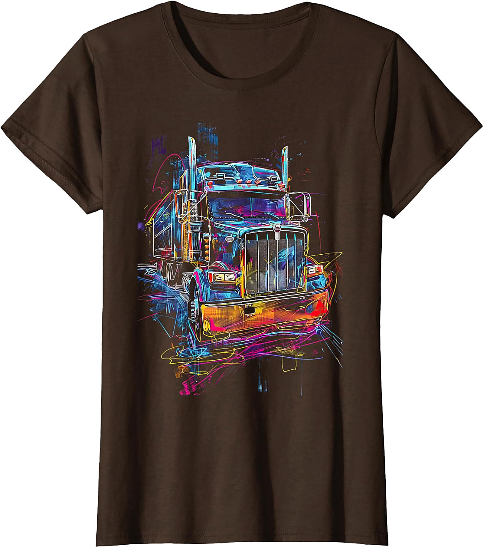 Neon Abstract Semi-Truck Graphic Tee | Vibrant Big Rig Trucker Shirt