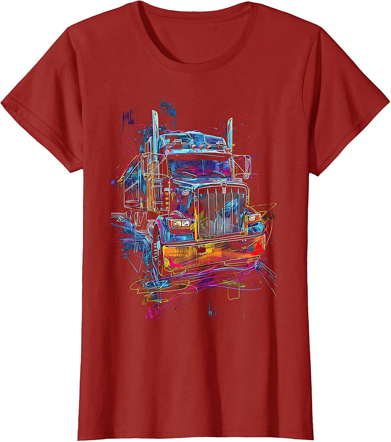 Neon Abstract Semi-Truck Graphic Tee | Vibrant Big Rig Trucker Shirt