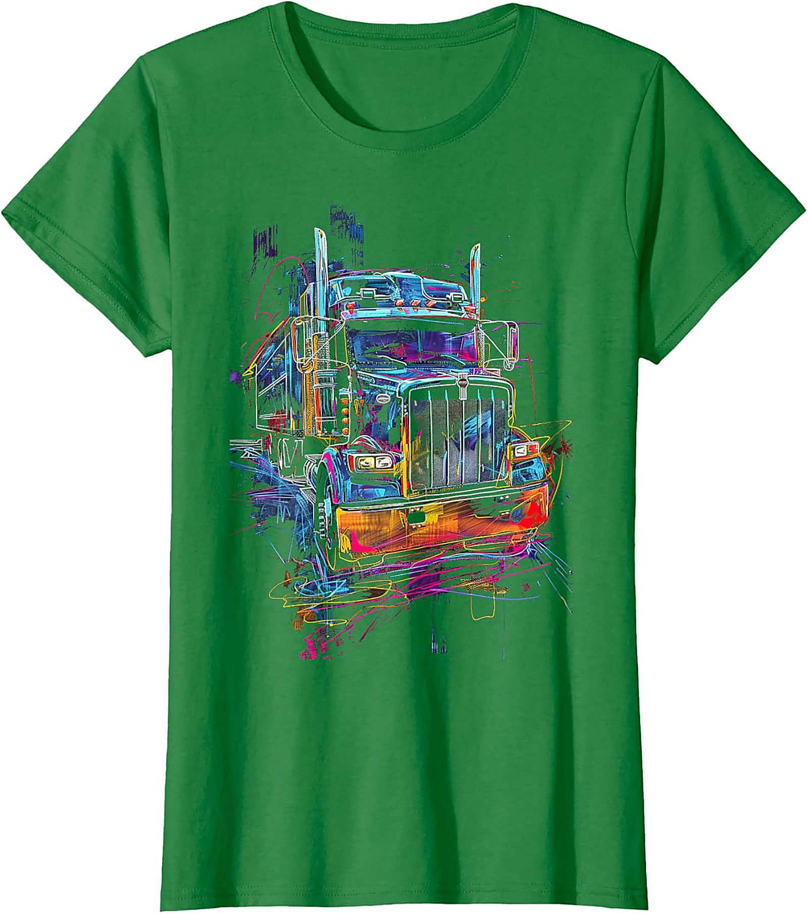 Neon Abstract Semi-Truck Graphic Tee | Vibrant Big Rig Trucker Shirt