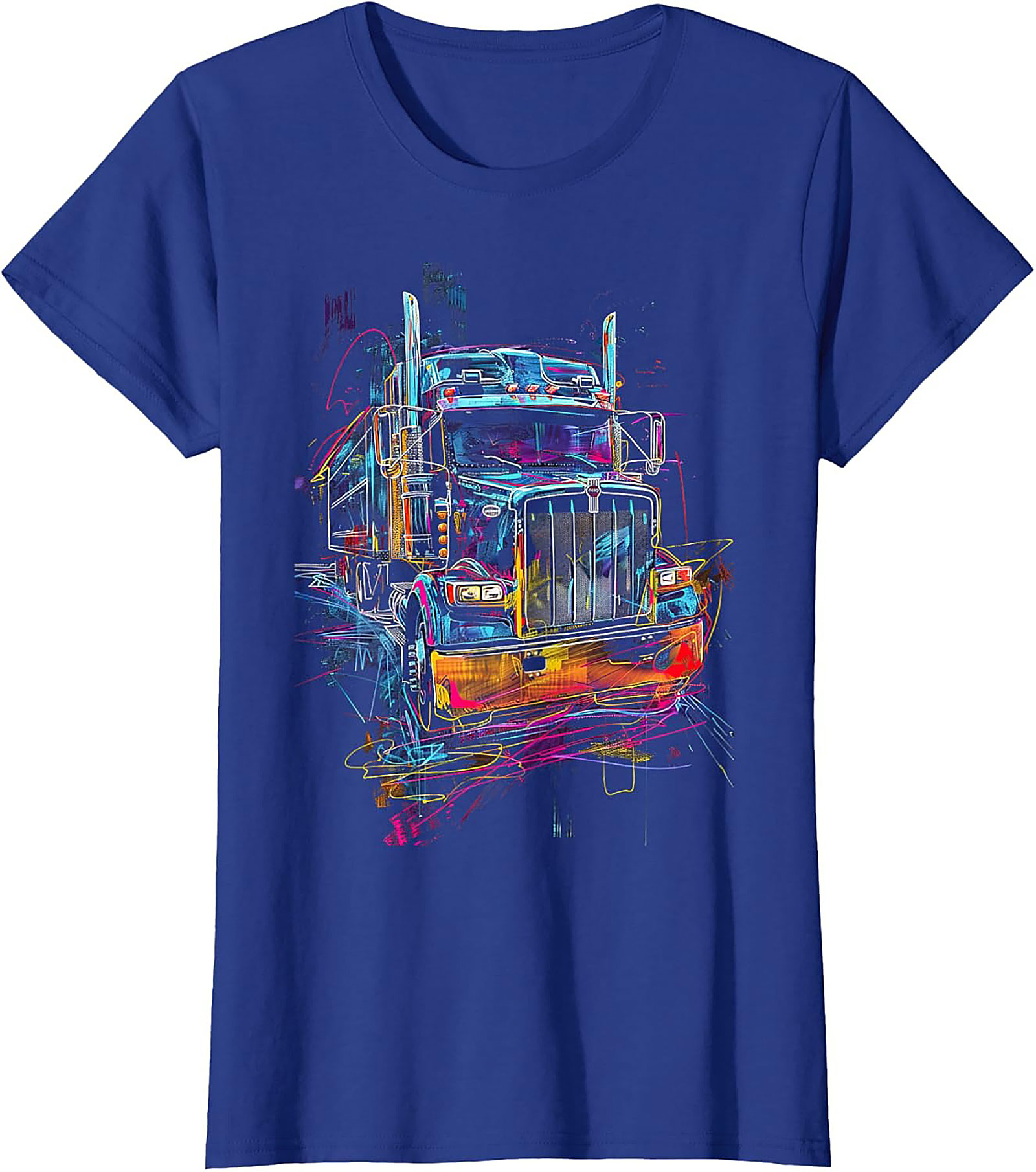 Neon Abstract Semi-Truck Graphic Tee | Vibrant Big Rig Trucker Shirt