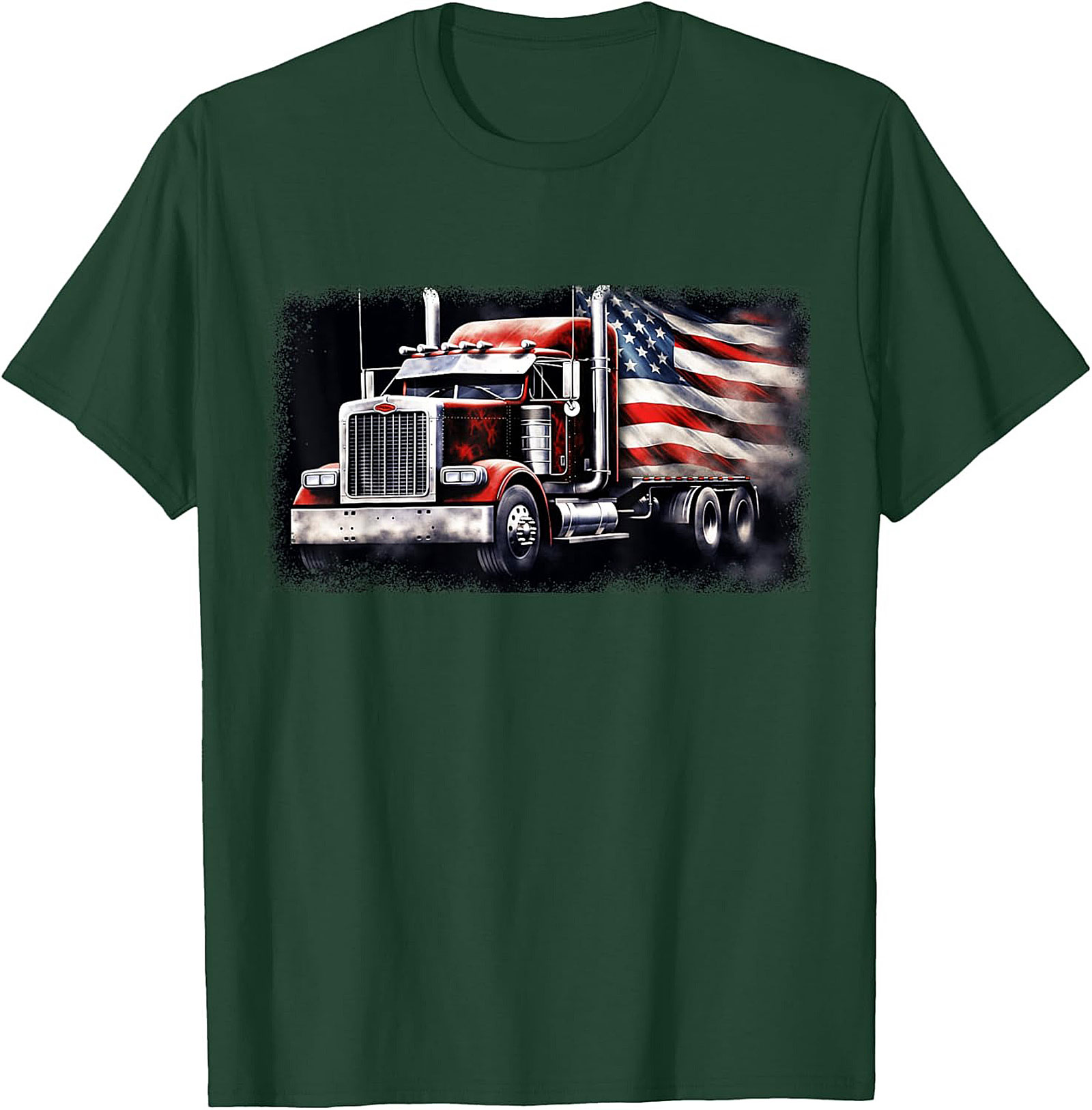 American Flag Trucker T-shirt | Patriotic Big Rig Graphic Tee