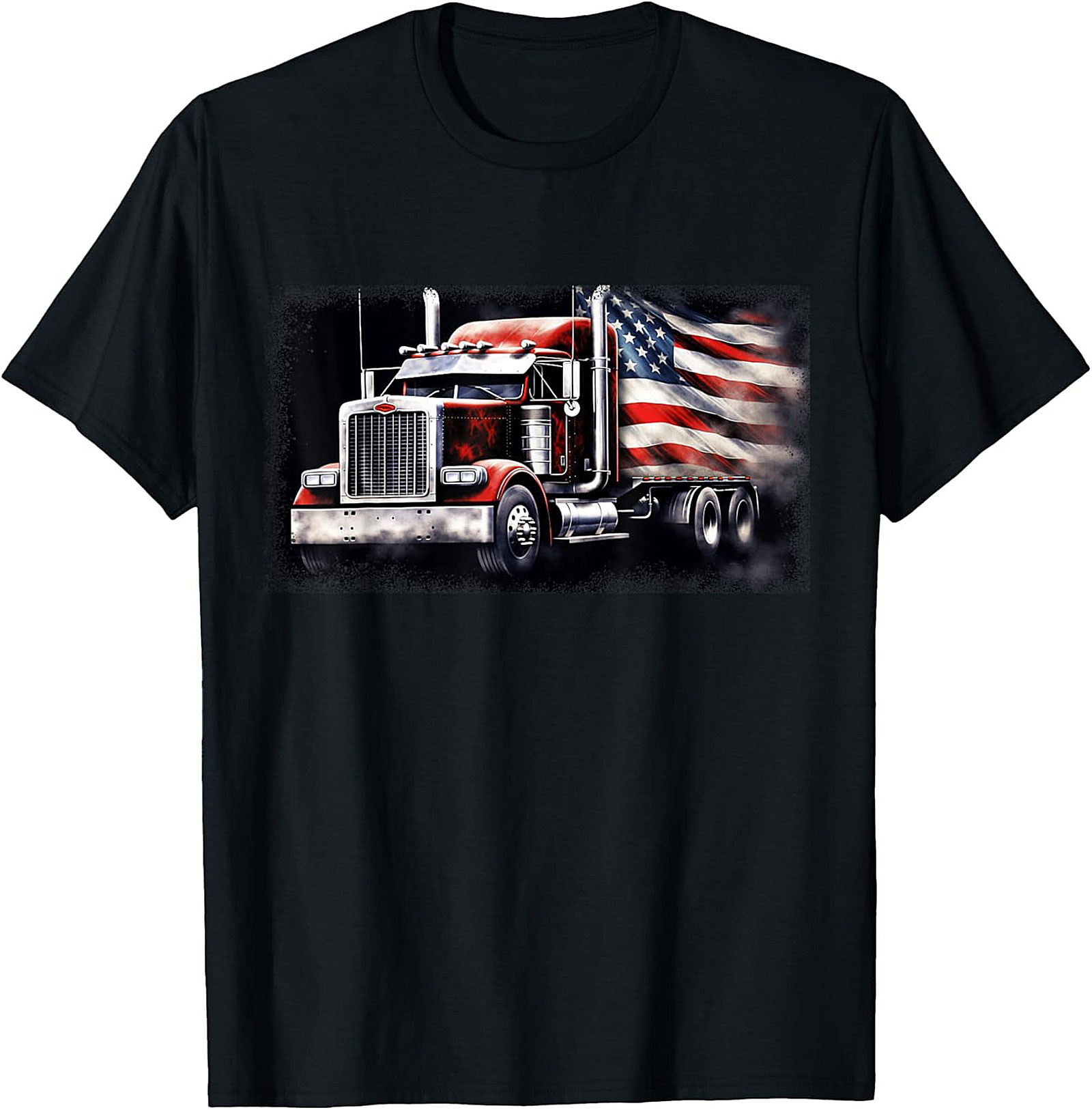 American Flag Trucker T-shirt | Patriotic Big Rig Graphic Tee