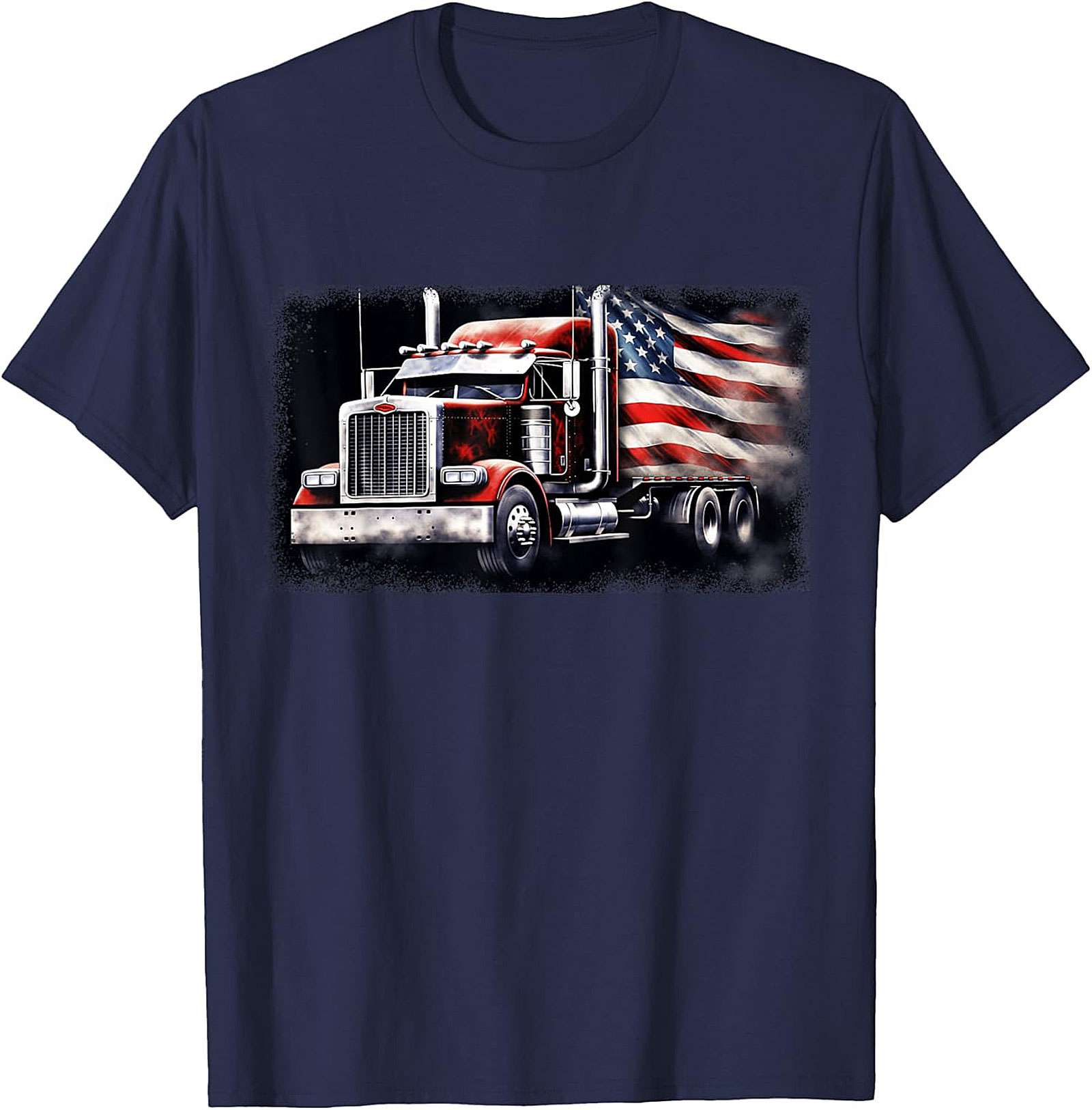 American Flag Trucker T-shirt | Patriotic Big Rig Graphic Tee