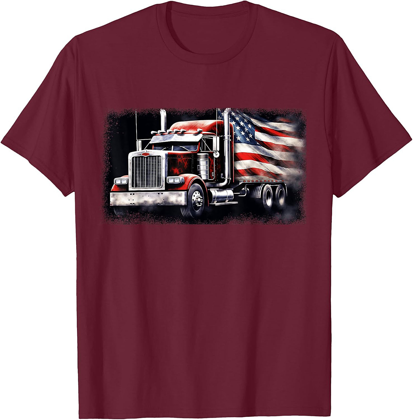 American Flag Trucker T-shirt | Patriotic Big Rig Graphic Tee