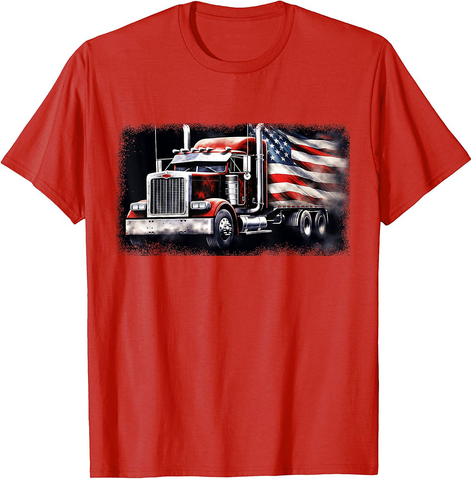 American Flag Trucker T-shirt | Patriotic Big Rig Graphic Tee