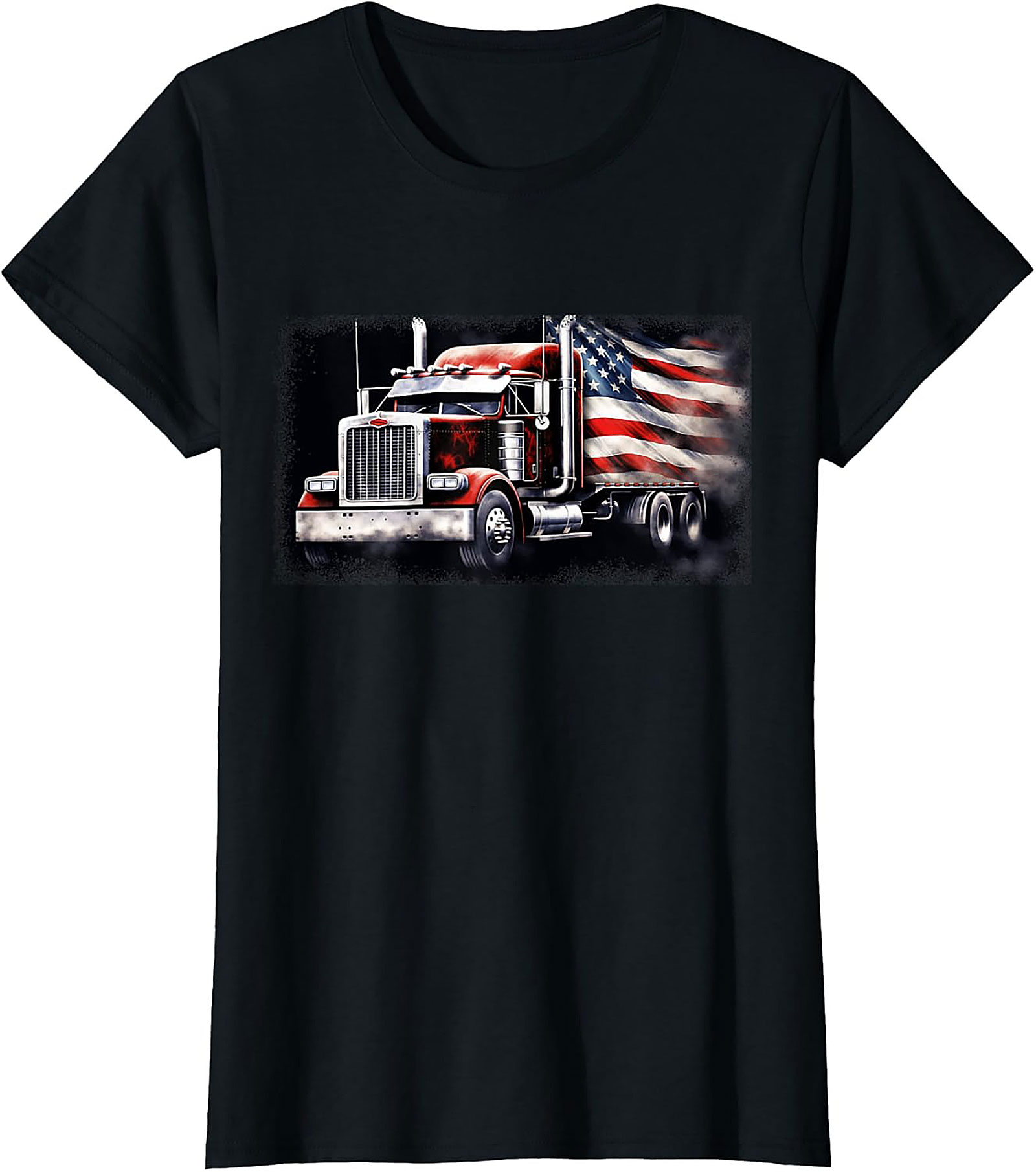 American Flag Trucker T-shirt | Patriotic Big Rig Graphic Tee