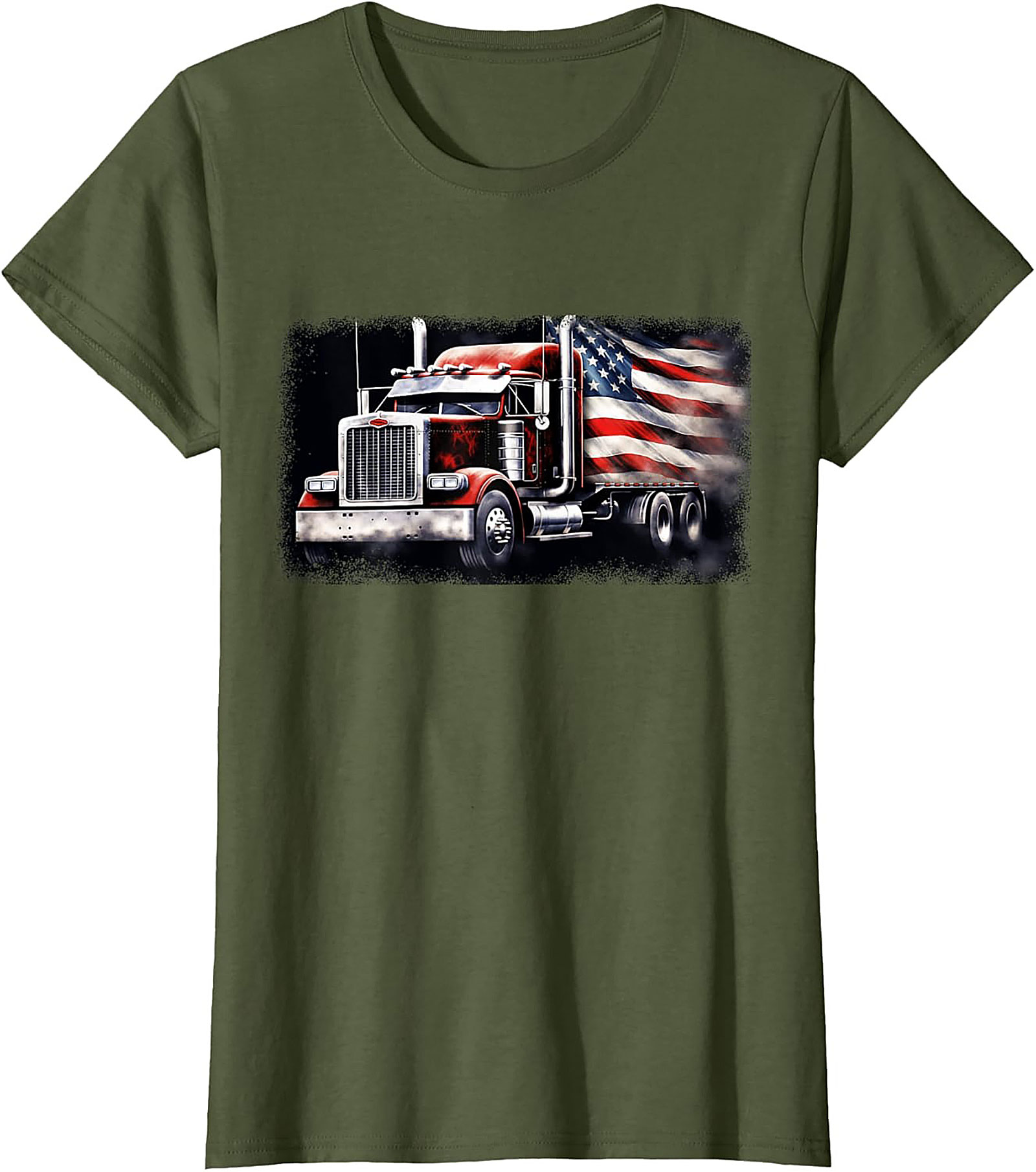American Flag Trucker T-shirt | Patriotic Big Rig Graphic Tee