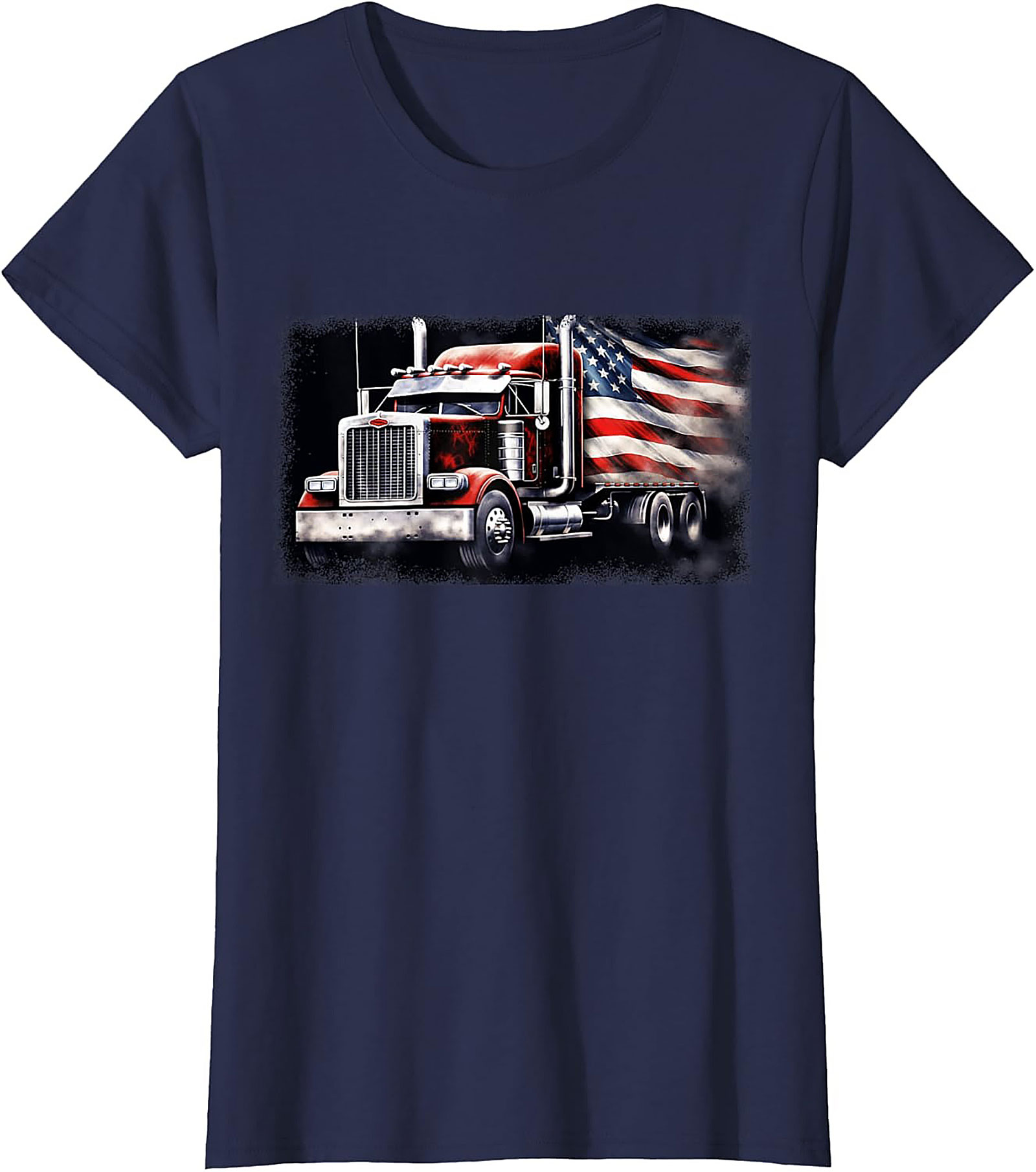 American Flag Trucker T-shirt | Patriotic Big Rig Graphic Tee